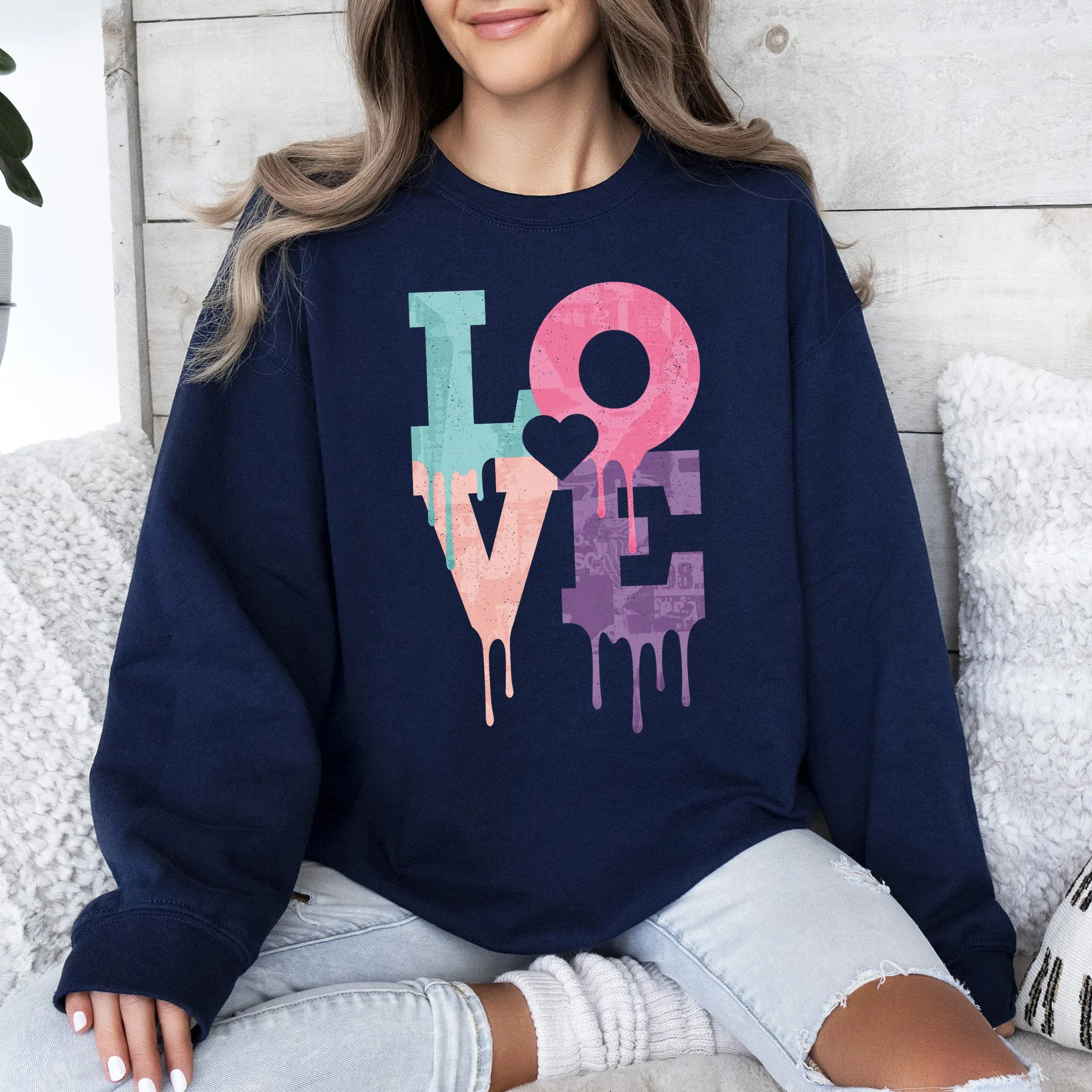 Retro Love Dripping Paint, Sweatshirt, Valentine's Day sold by Refinery Number One