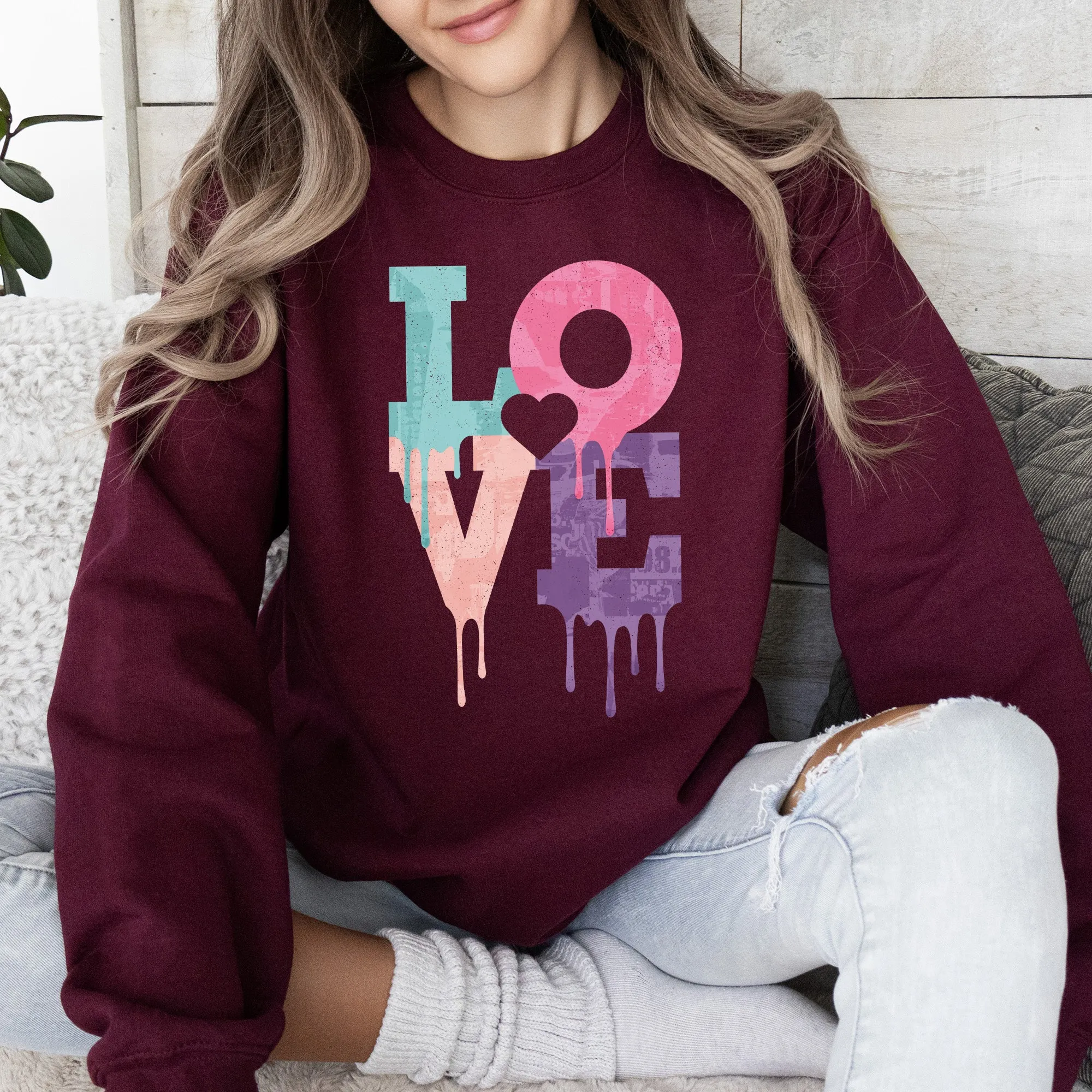 Retro Love Dripping Paint, Sweatshirt, Valentine's Day sold by Refinery Number One product image thumbnail 4