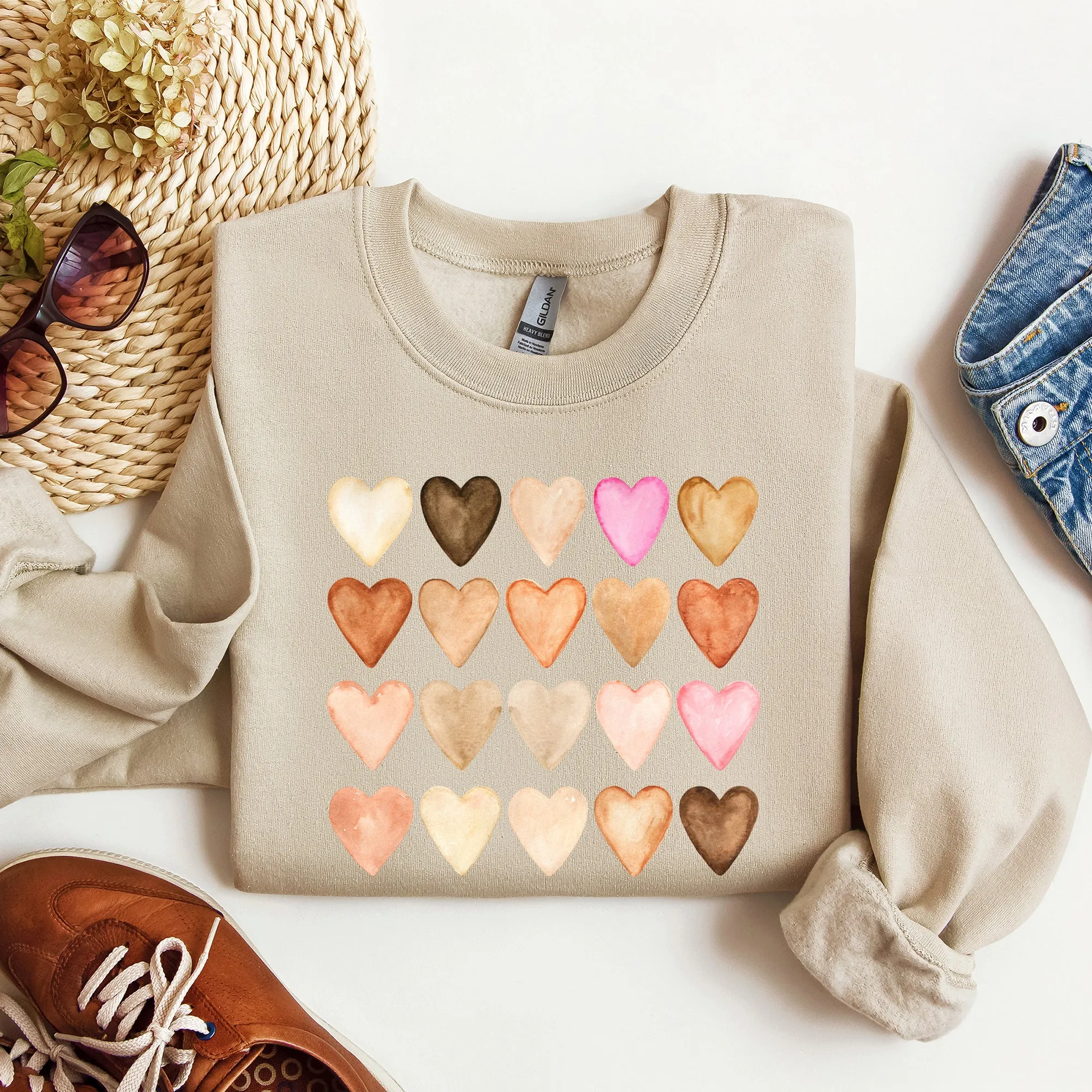 Skin Tone Hearts, Multicultural, Sweatshirt, Valentine's Day sold by Refinery Number One