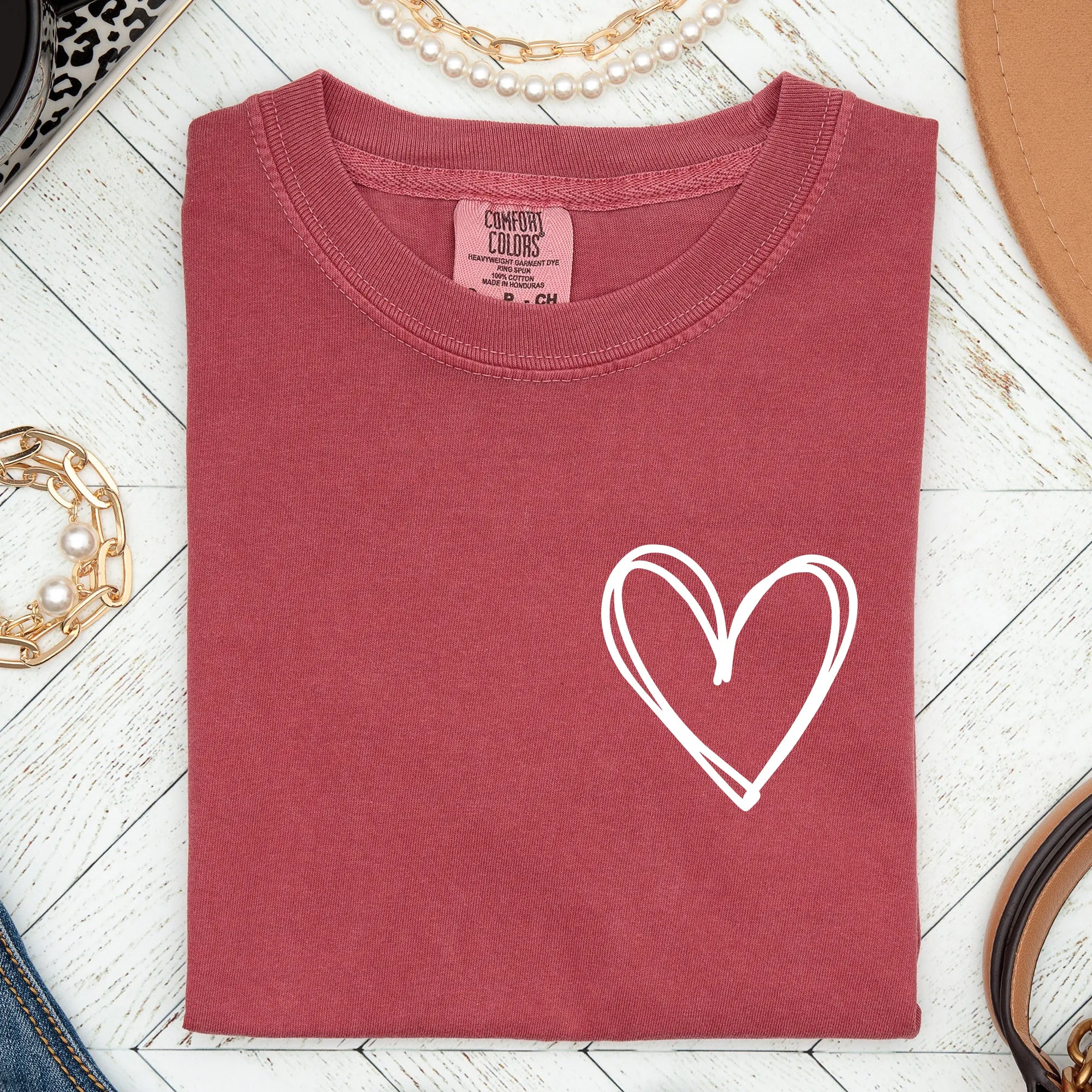 Double Heart Pocket Print, Comfort Colors Tshirt, Valentine's Day sold by Refinery Number One
