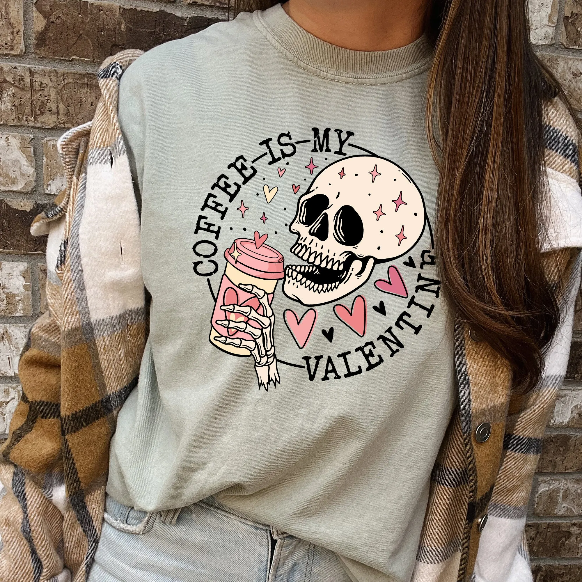 Coffee Is My Valentine, Skeleton, Caffeine, Comfort Colors Tshirt, Valentine's Day sold by Refinery Number One product image thumbnail 2