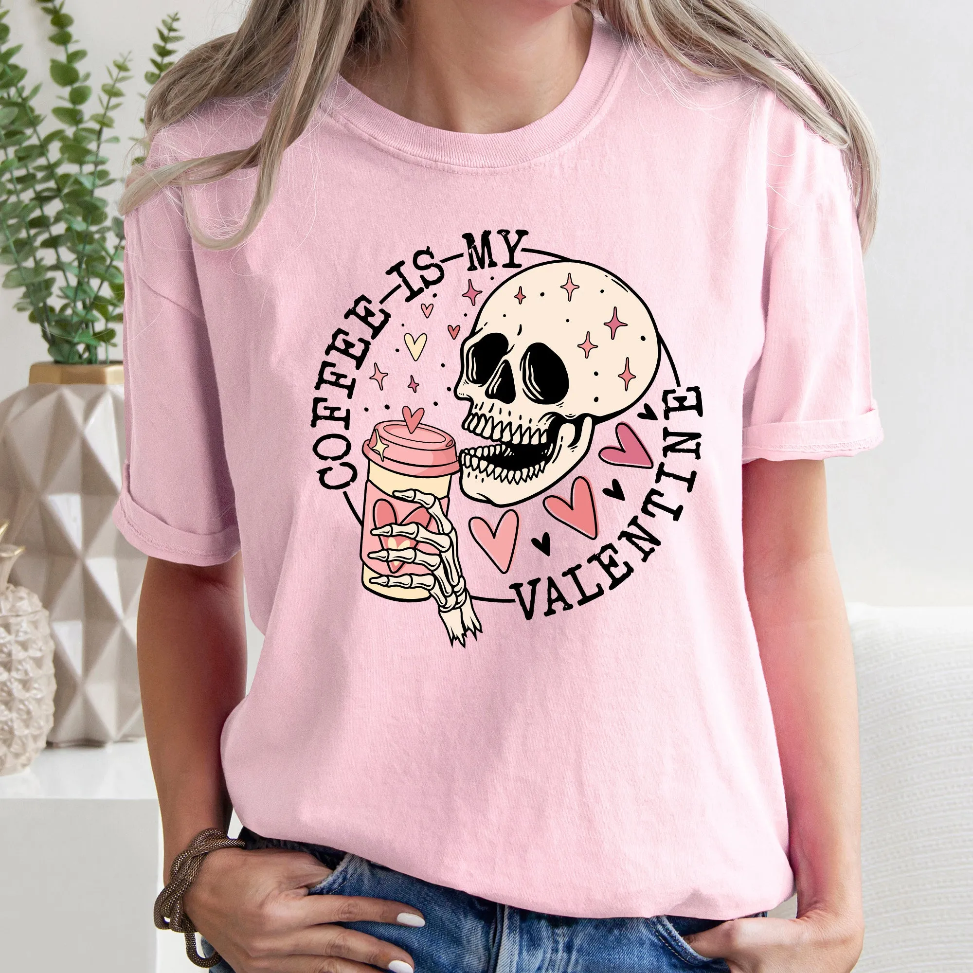 Coffee Is My Valentine, Skeleton, Caffeine, Comfort Colors Tshirt, Valentine's Day sold by Refinery Number One product image thumbnail 3