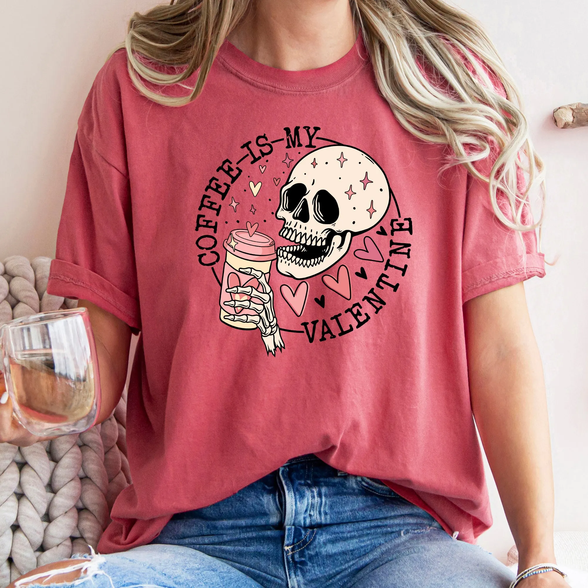 Coffee Is My Valentine, Skeleton, Caffeine, Comfort Colors Tshirt, Valentine's Day sold by Refinery Number One product image thumbnail 4