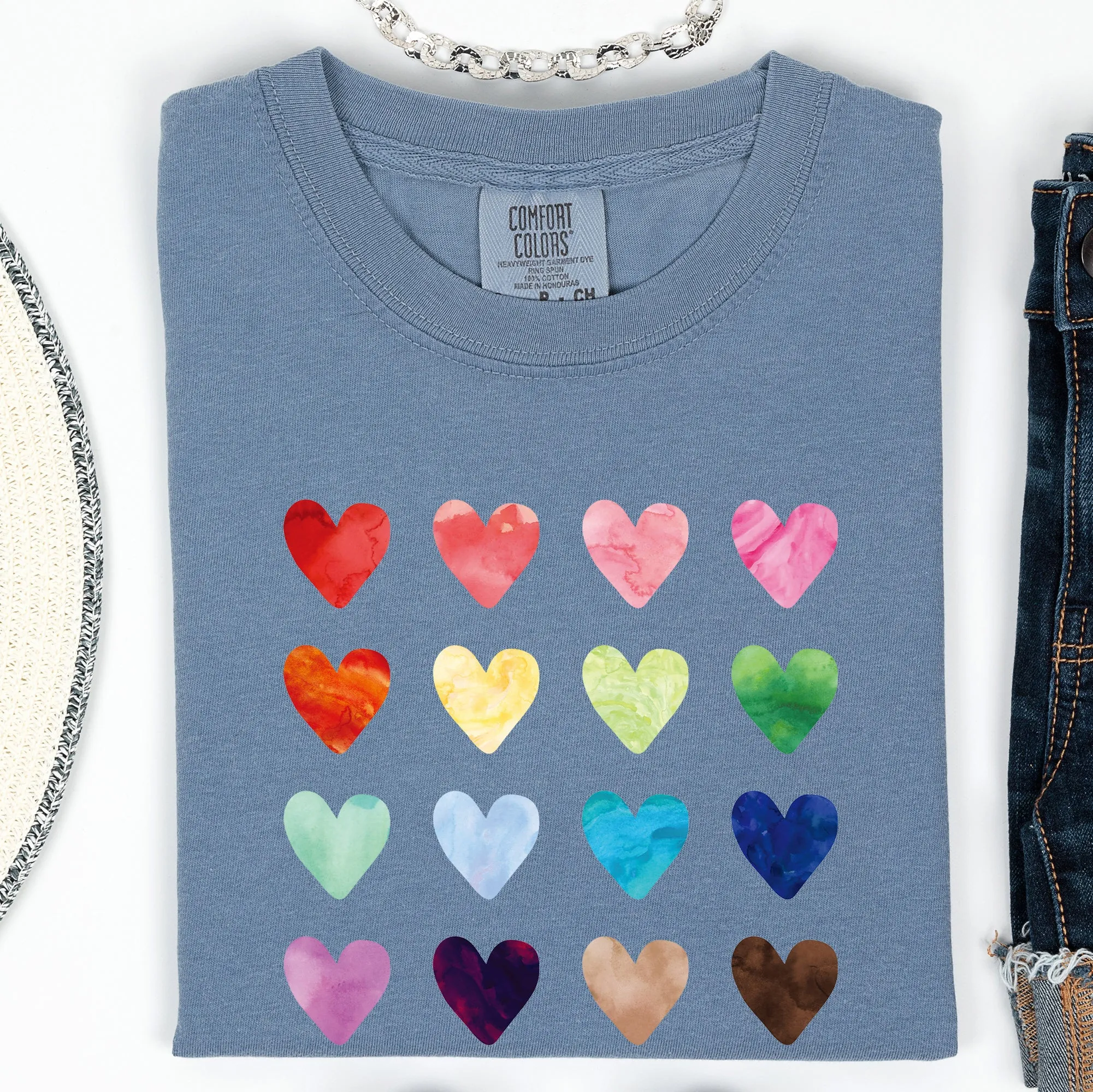 Colorful Hearts, Rainbow, Love, Comfort Colors Tshirt, Valentine's Day sold by Refinery Number One product image thumbnail 5