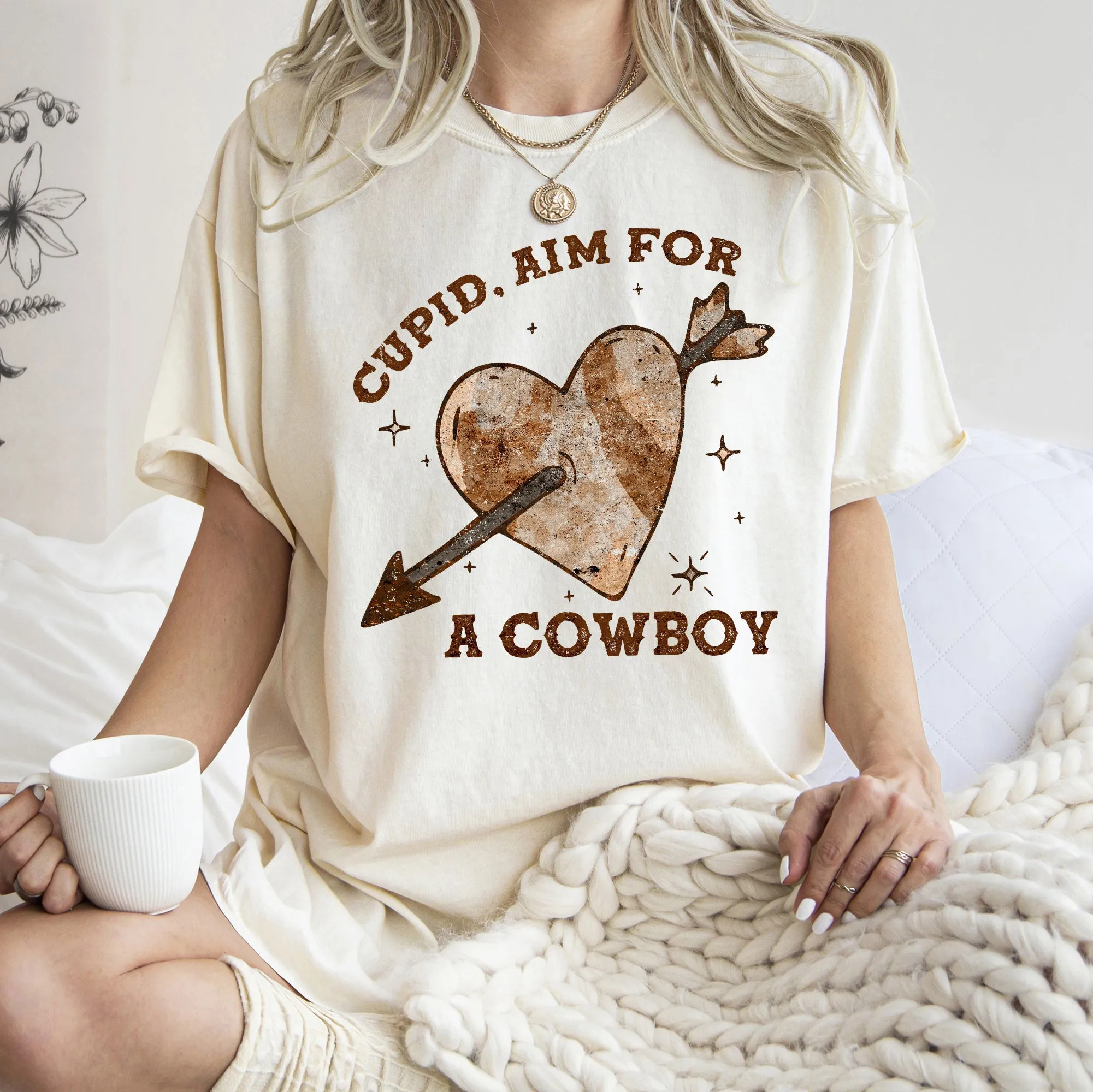 Cupid Aim For A Cowboy, Heart, Western, Country, Comfort Colors Tshirt, Valentine's Day sold by Refinery Number One