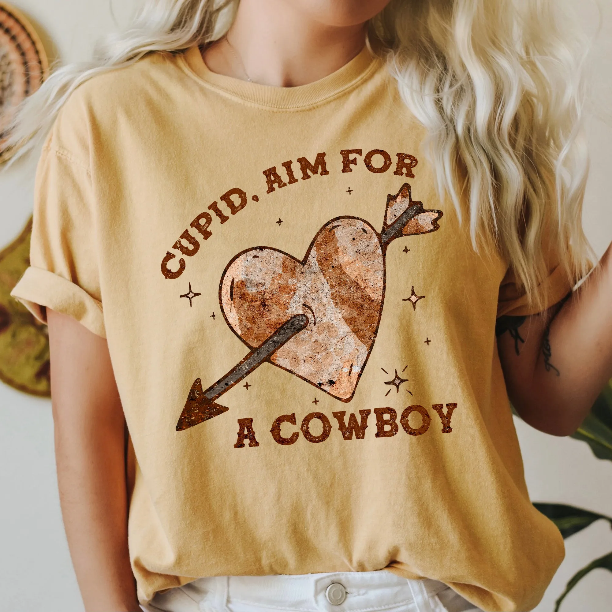 Cupid Aim For A Cowboy, Heart, Western, Country, Comfort Colors Tshirt, Valentine's Day sold by Refinery Number One product image thumbnail 5