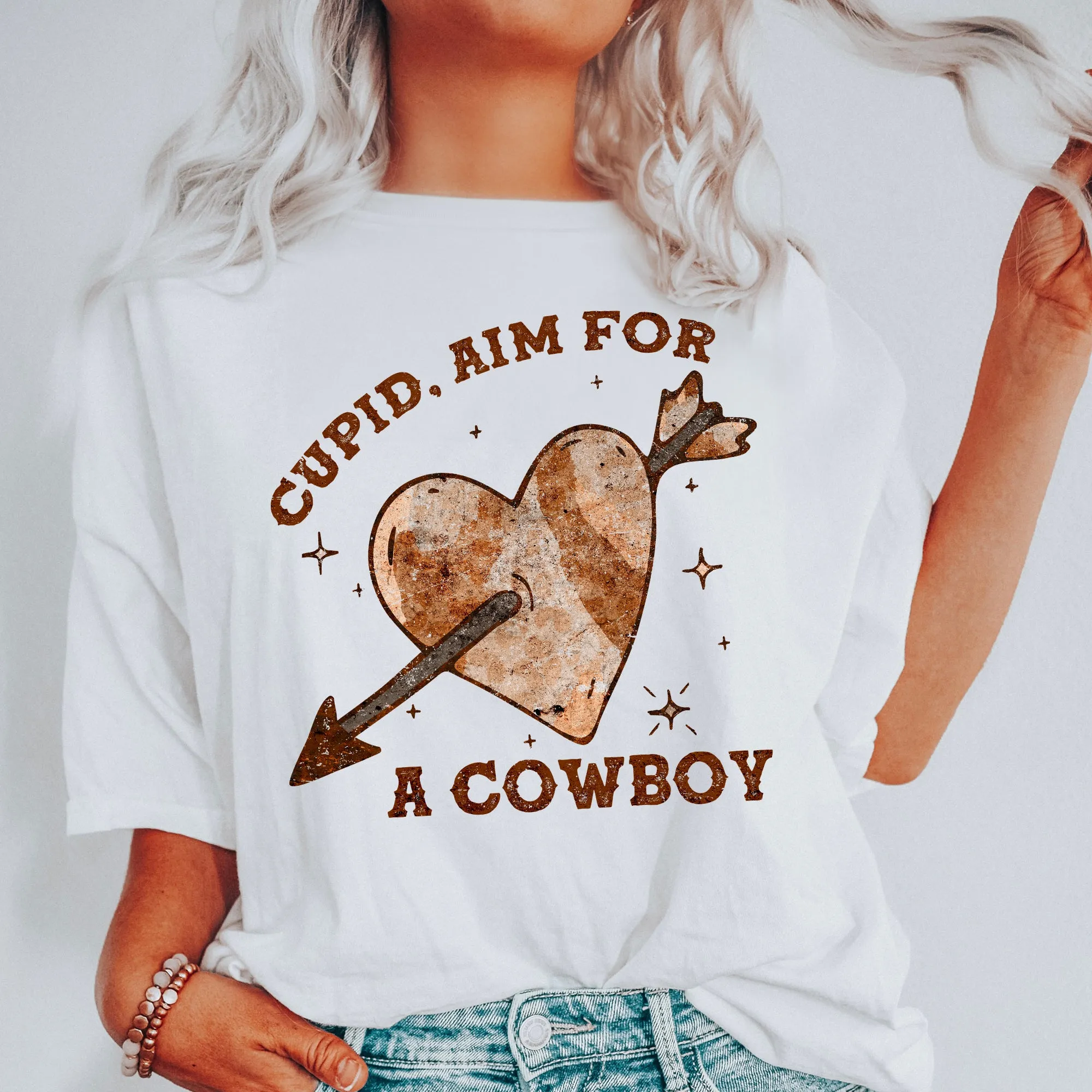 Cupid Aim For A Cowboy, Heart, Western, Country, Comfort Colors Tshirt, Valentine's Day sold by Refinery Number One product image thumbnail 2