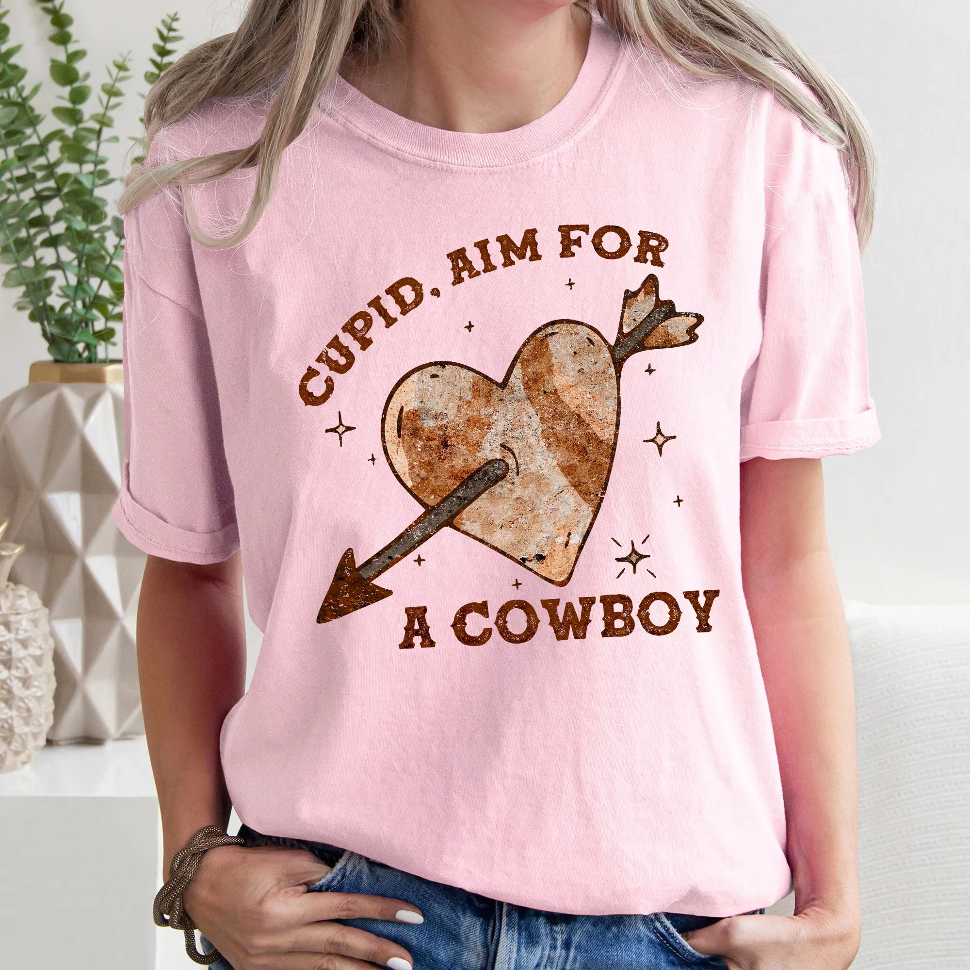 Cupid Aim For A Cowboy, Heart, Western, Country, Comfort Colors Tshirt, Valentine's Day sold by Refinery Number One product image thumbnail 4