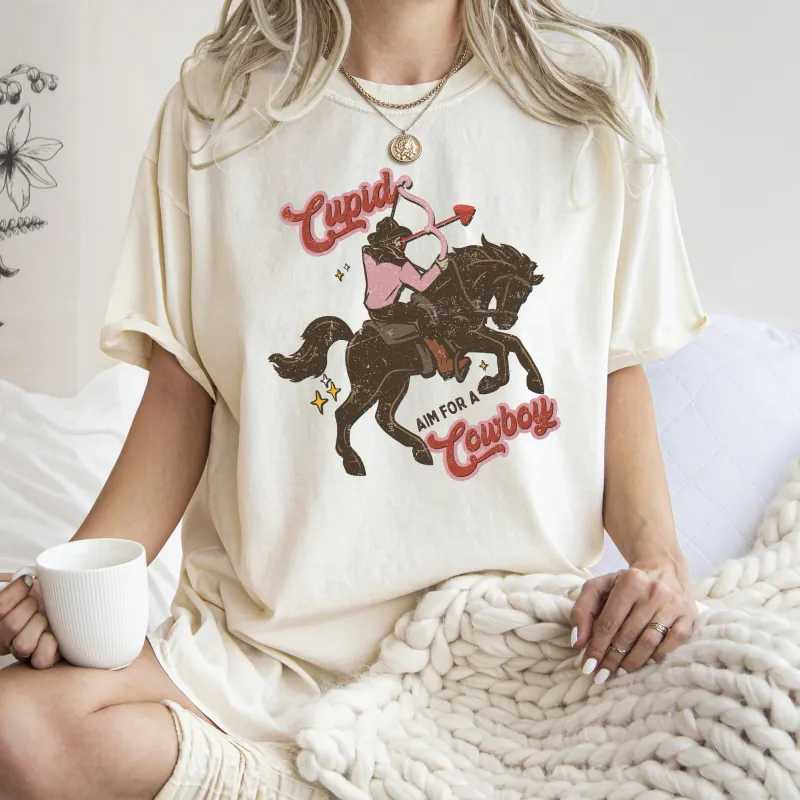 Cupid Aim For A Cowboy, Horse, Western, Country, Comfort Colors Tshirt, Valentine's Day sold by Refinery Number One