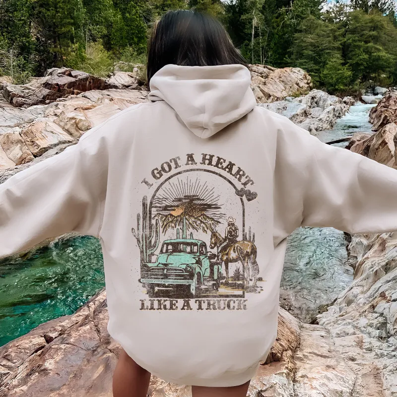 I Got A Heart Like A Truck, Hooded Sweatshirt, Hoodie, Country Music, Western, Valentine's Day sold by Refinery Number One