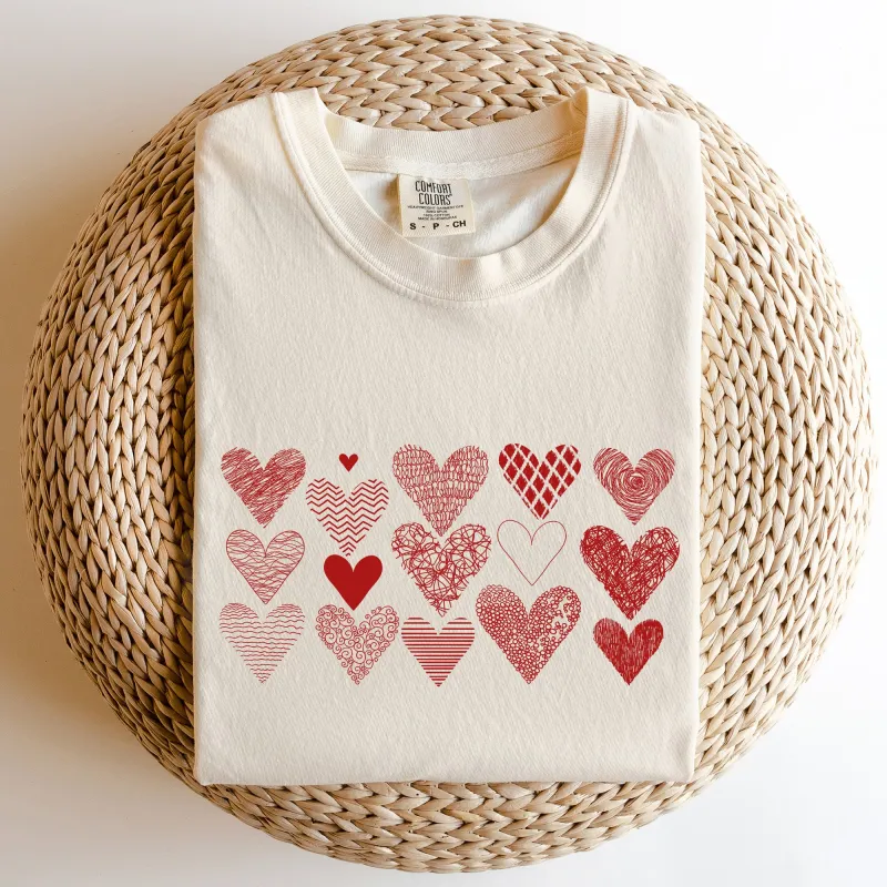 Heart Doodles, Comfort Colors Tshirt, Valentine's Day sold by Refinery Number One