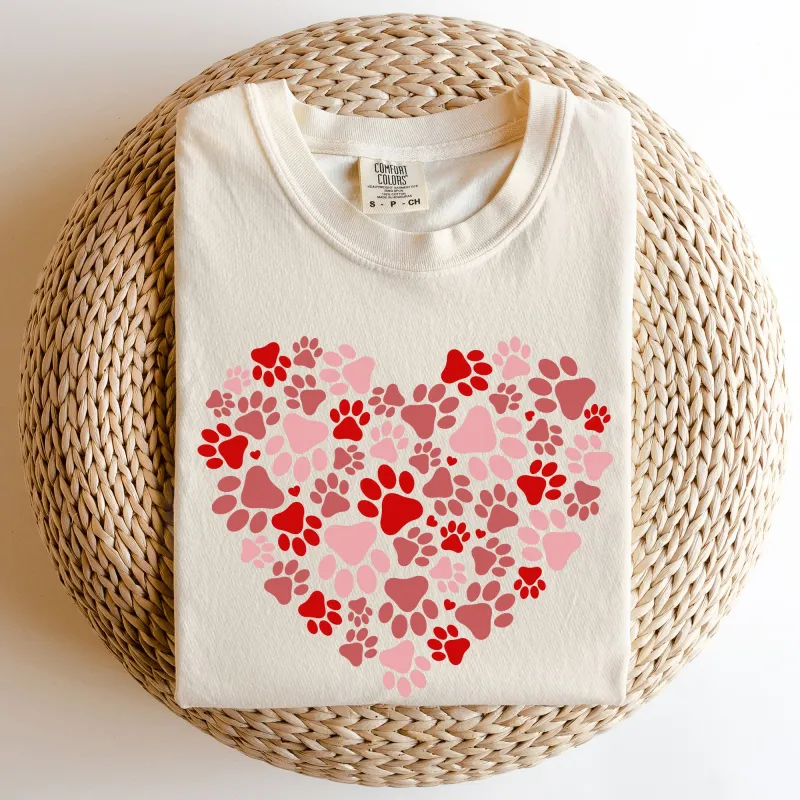 Paw Print Heart, Pets, Dogs, Cats, Comfort Colors Tshirt, Valentine's Day sold by Refinery Number One