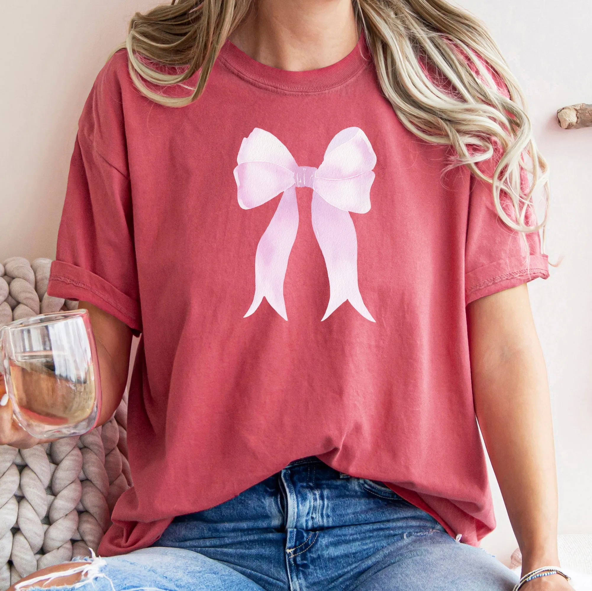 Pink Ribbon, Coquette, Cute, Adorable, Bow, Comfort Colors Tshirt, Valentine's Day sold by Refinery Number One