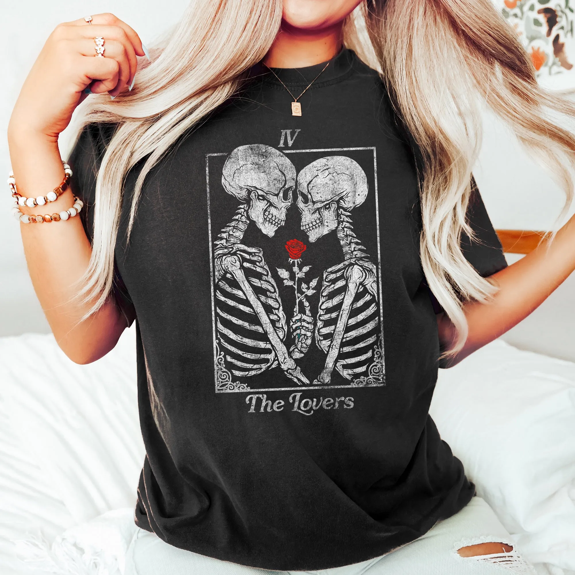 The Lovers Tarot, Skeletons, Mystical, Magic, Comfort Colors Tshirt, Valentine's Day sold by Refinery Number One product image thumbnail 4