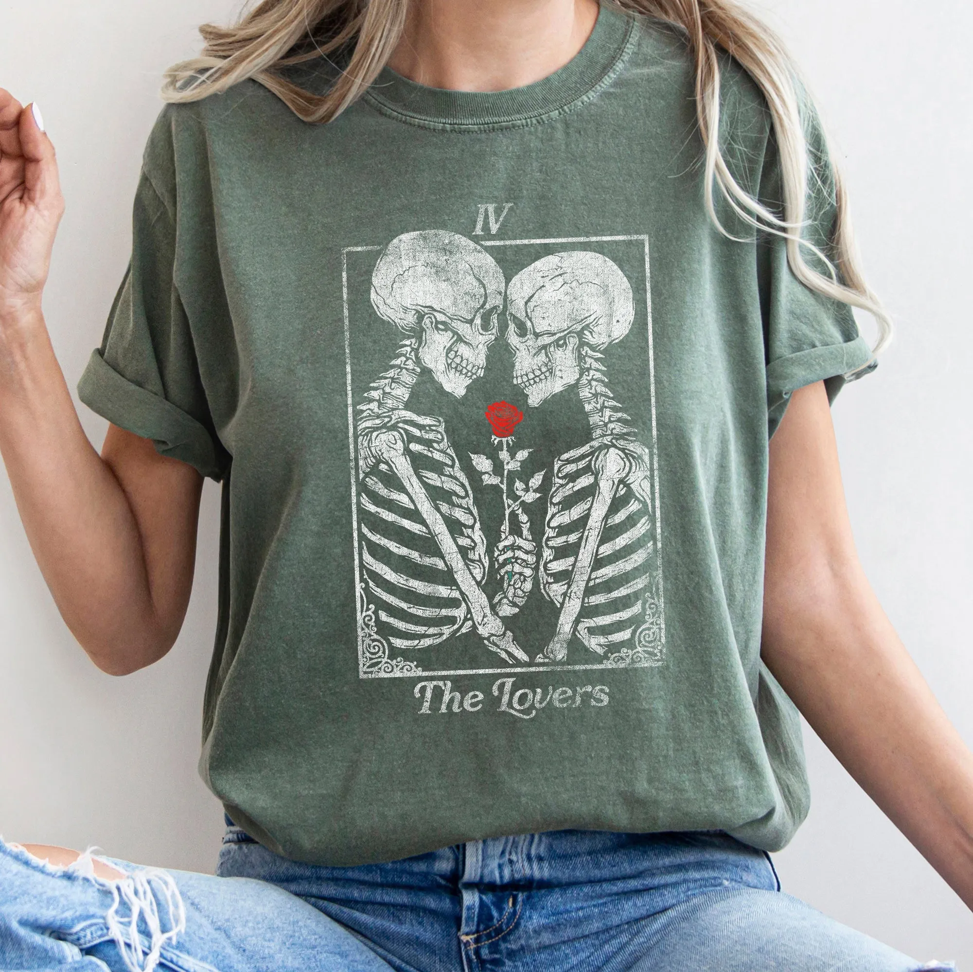 The Lovers Tarot, Skeletons, Mystical, Magic, Comfort Colors Tshirt, Valentine's Day sold by Refinery Number One product image thumbnail 3