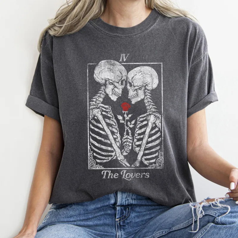 The Lovers Tarot, Skeletons, Mystical, Magic, Comfort Colors Tshirt, Valentine's Day sold by Refinery Number One