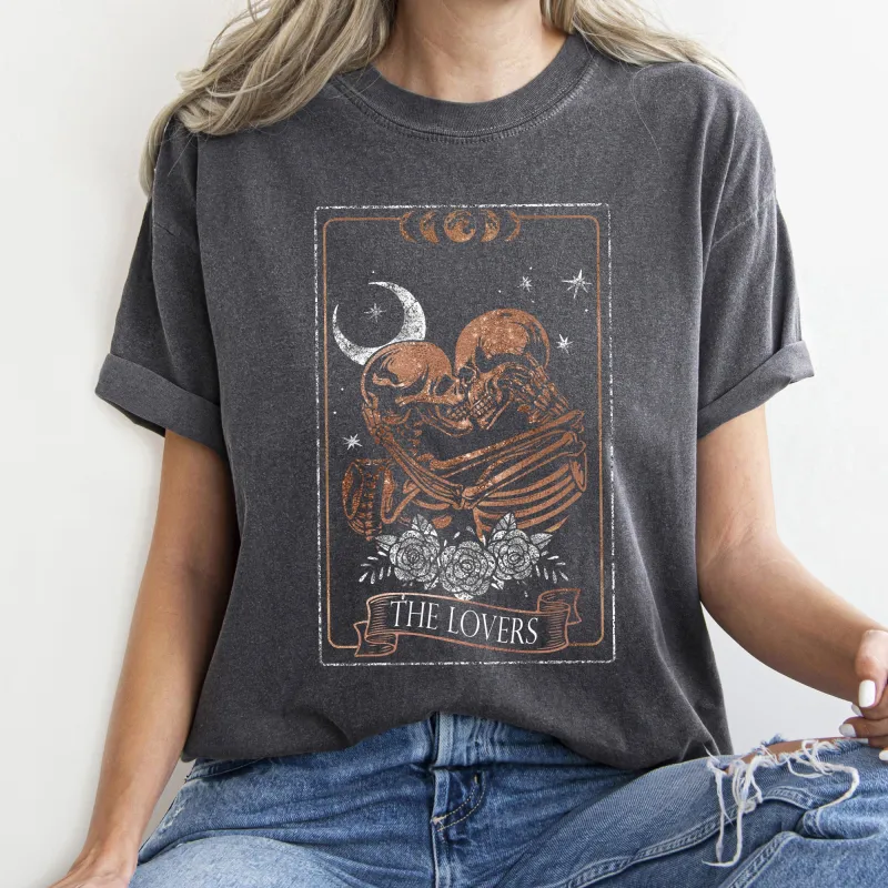 The Lovers Tarot, Moon, Skeletons, Mystical, Magic, Comfort Colors Tshirt, Valentine's Day sold by Refinery Number One