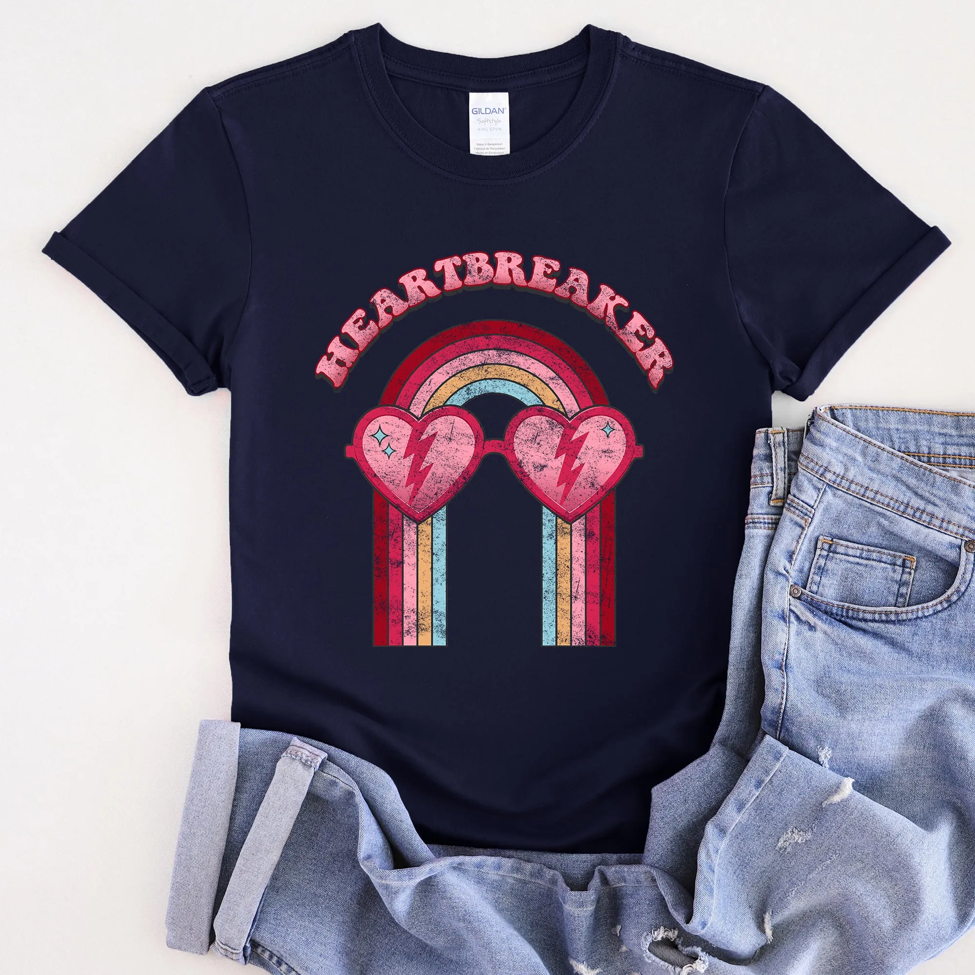 Heart Breaker, Love, Sunglasses, Retro, Super Soft Tshirt, Valentine's Day sold by Refinery Number One
