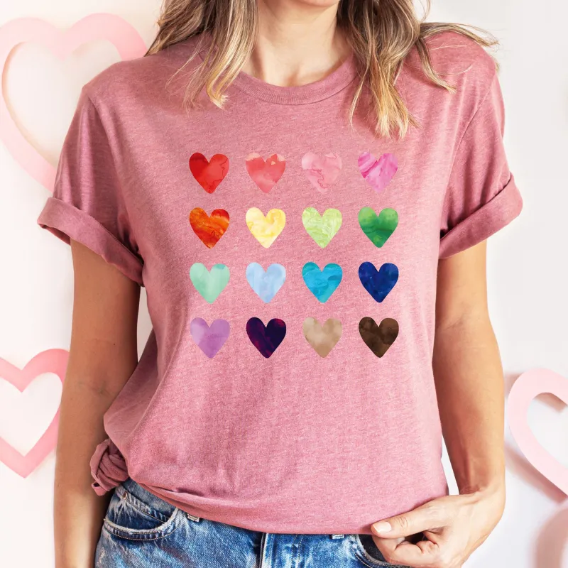 Colorful Hearts, Rainbow, Love, Super Soft Tshirt, Valentine's Day sold by Refinery Number One