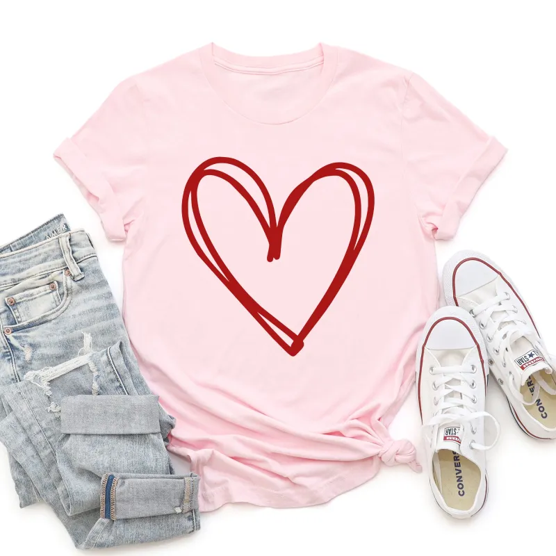 Double Heart, Sketch, Doodle, Love, Super Soft Tshirt, Valentine's Day sold by Refinery Number One