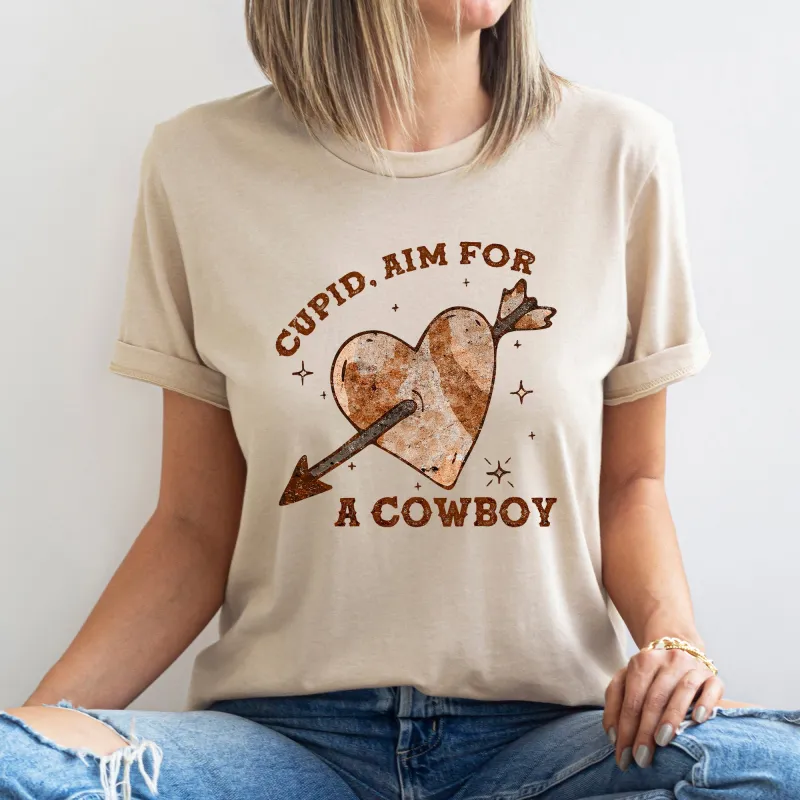 Cupid Aim For A Cowboy, Heart, Western, Country, Super Soft Tshirt, Valentine's Day sold by Refinery Number One