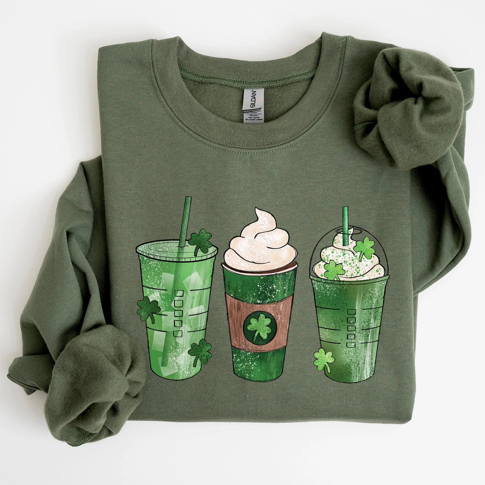 Iced Coffees, Shamrocks, St Patrick's Day Sweatshirt sold by Refinery Number One product image thumbnail 4