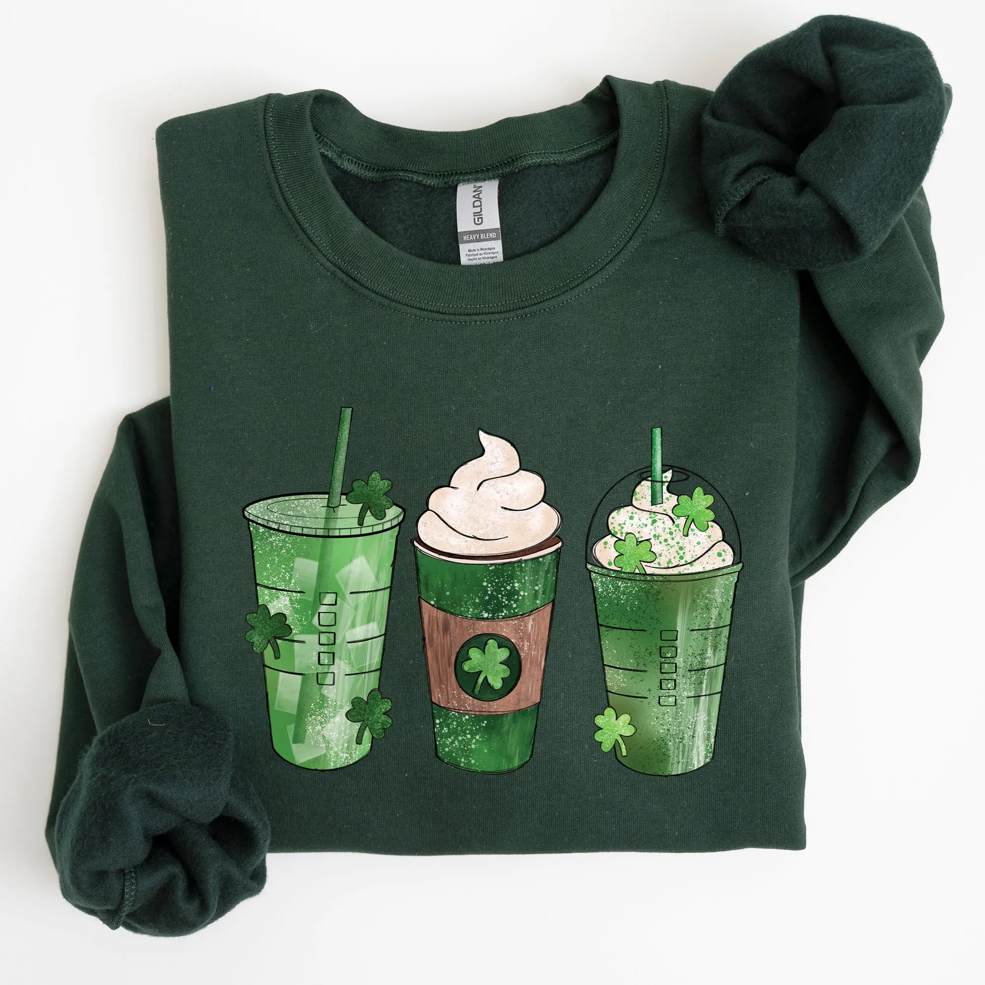 Iced Coffees, Shamrocks, St Patrick's Day Sweatshirt sold by Refinery Number One product image thumbnail 2