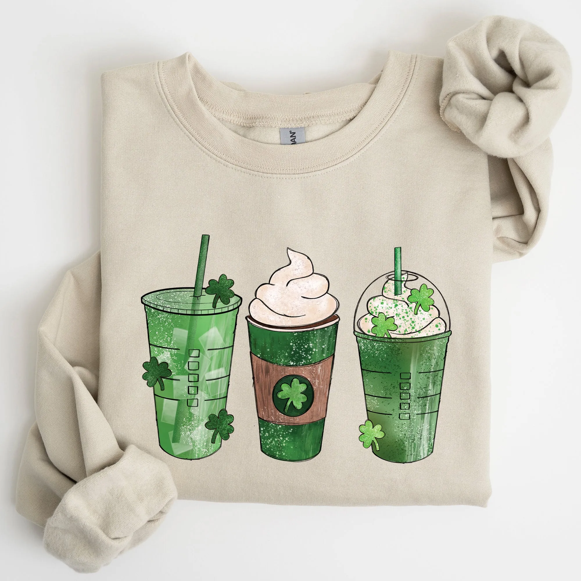 Iced Coffees, Shamrocks, St Patrick's Day Sweatshirt sold by Refinery Number One product image thumbnail 5