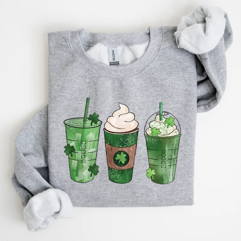 Iced Coffees, Shamrocks, St Patrick's Day Sweatshirt sold by Refinery Number One