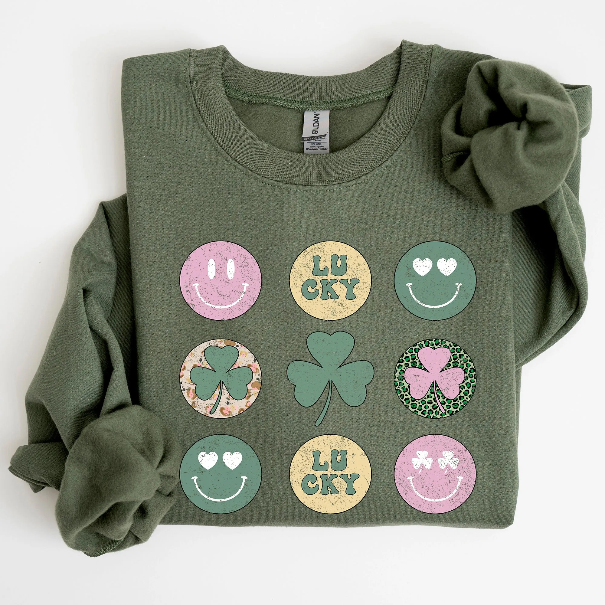 Retro Lucky Smileys, St Patrick's Day Sweatshirt sold by Refinery Number One product image thumbnail 2