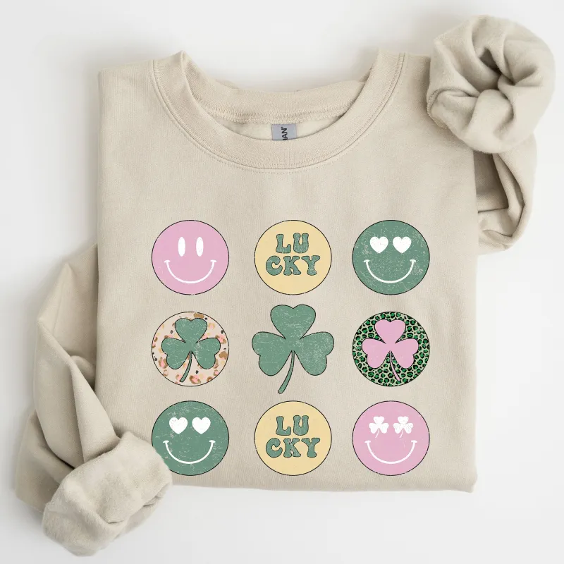 Retro Lucky Smileys, St Patrick's Day Sweatshirt sold by Refinery Number One