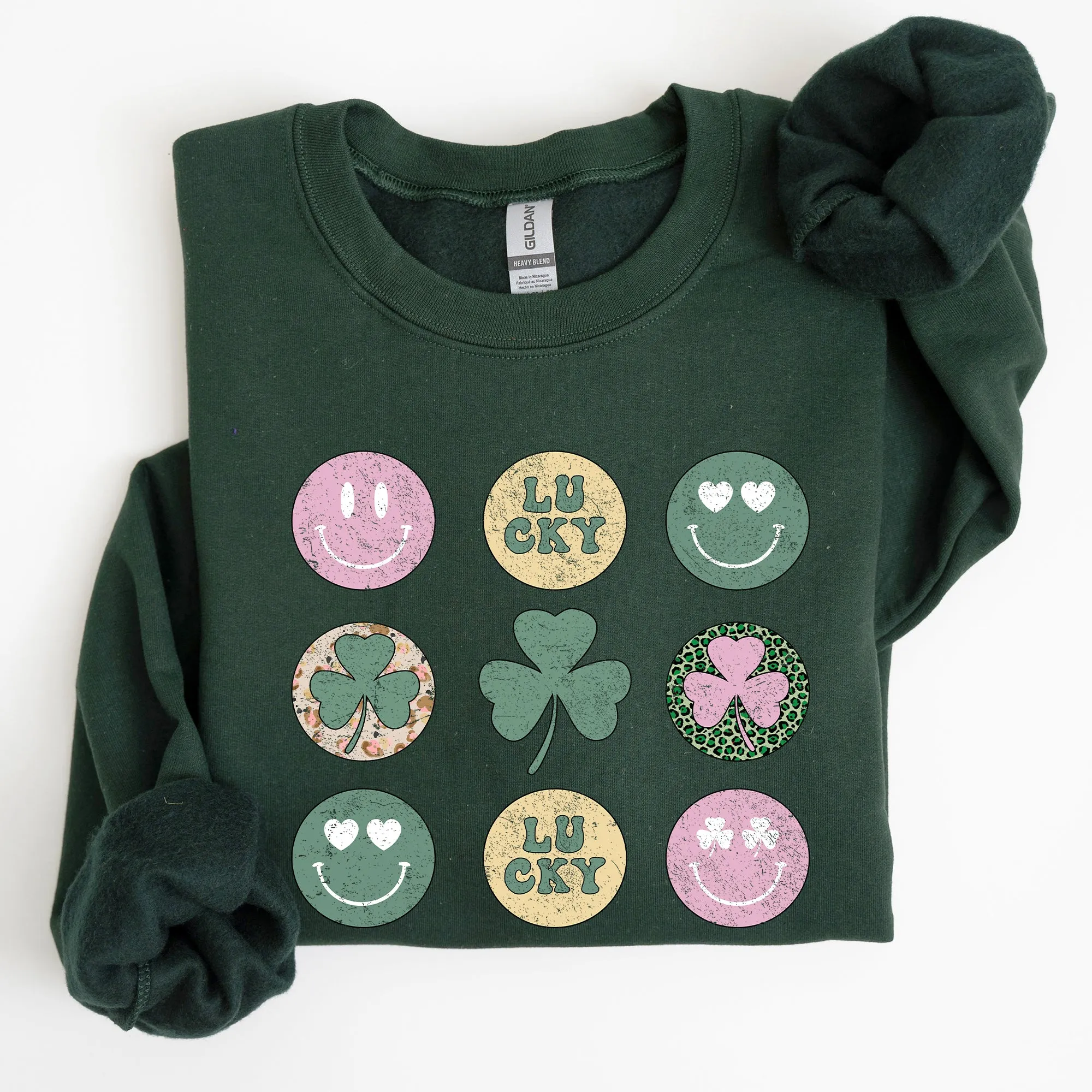 Retro Lucky Smileys, St Patrick's Day Sweatshirt sold by Refinery Number One product image thumbnail 4