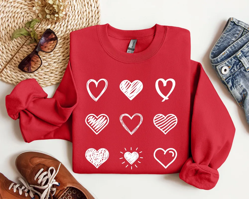 Retro Cute Hearts Sweatshirt, Vintage Valentine's Day Sweatshirt sold by Refinery Number One