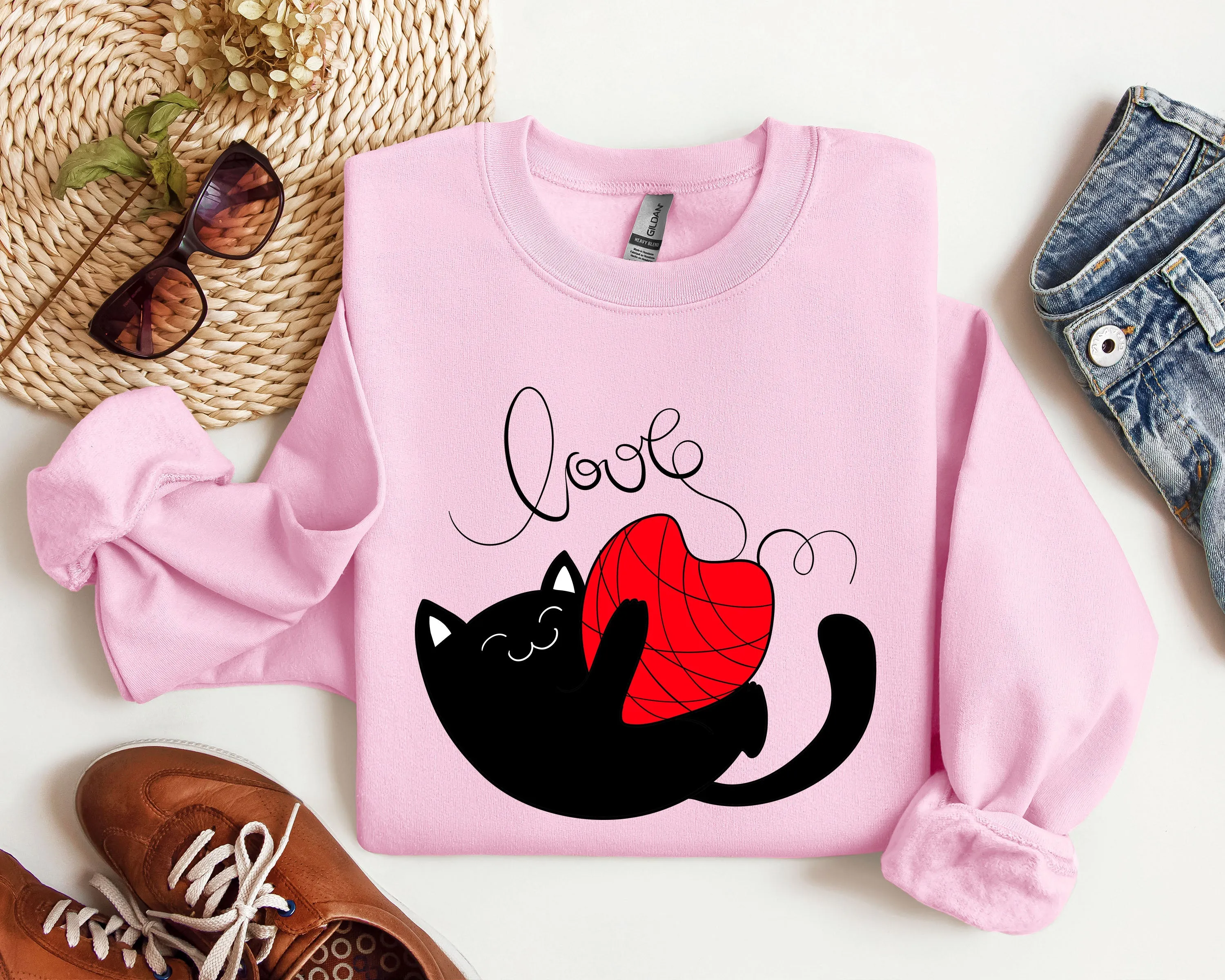 Retro Cat Love Funny Sweatshirt, Vintage Valentine's Day Sweatshirt sold by Refinery Number One product image thumbnail 2