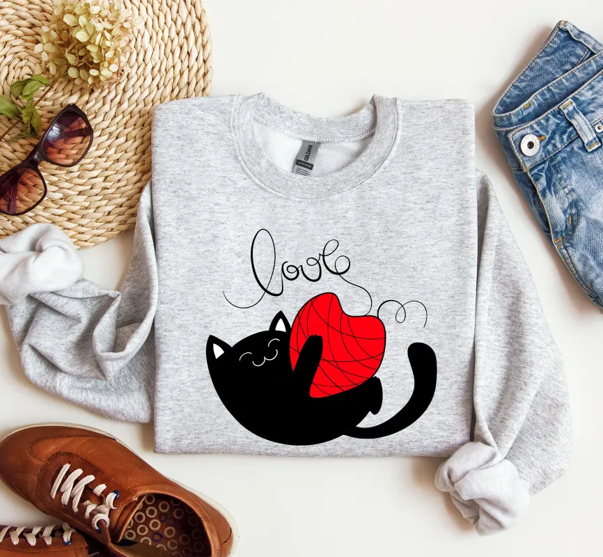 Retro Cat Love Funny Sweatshirt, Vintage Valentine's Day Sweatshirt sold by Refinery Number One