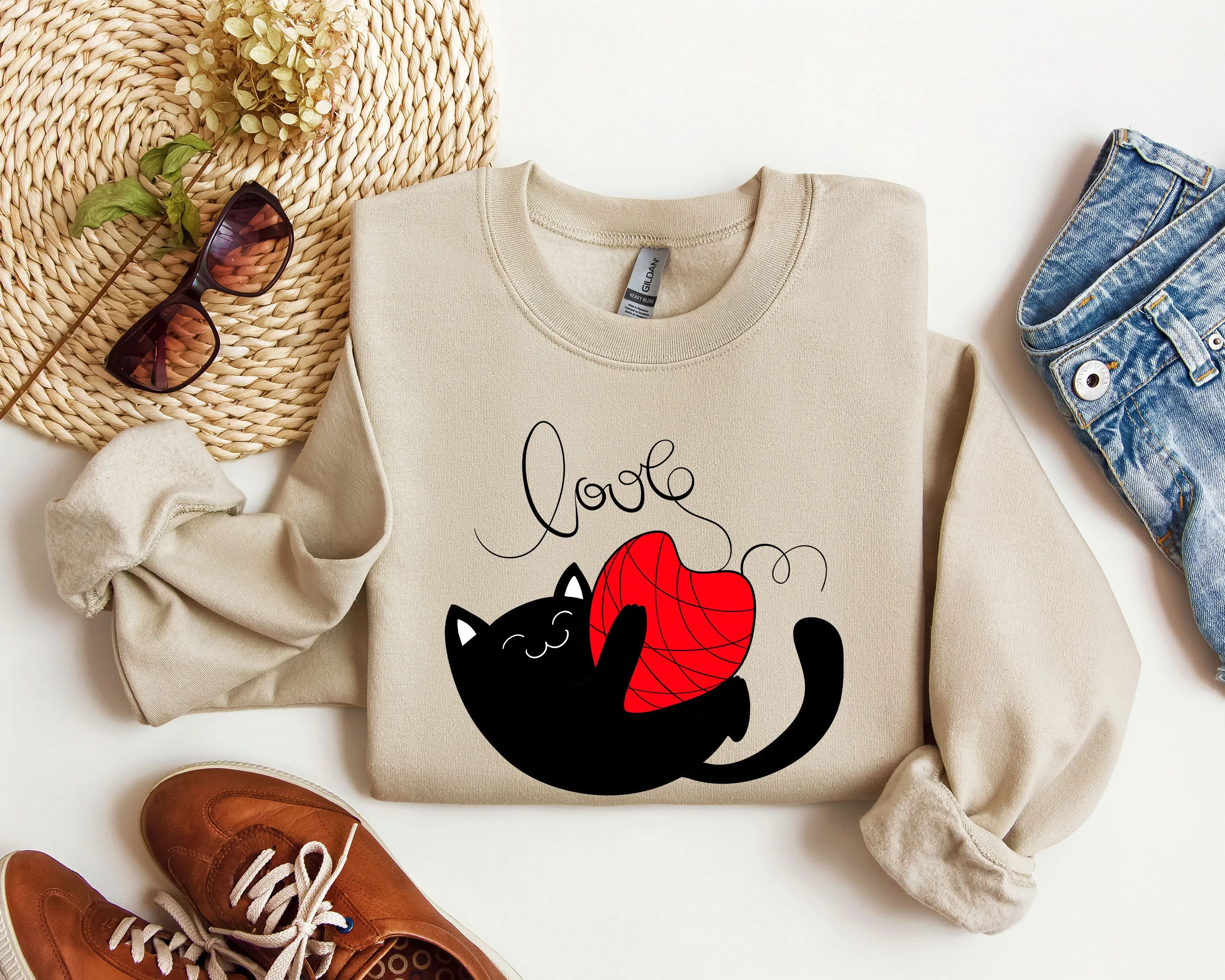 Retro Cat Love Funny Sweatshirt, Vintage Valentine's Day Sweatshirt sold by Refinery Number One product image thumbnail 3