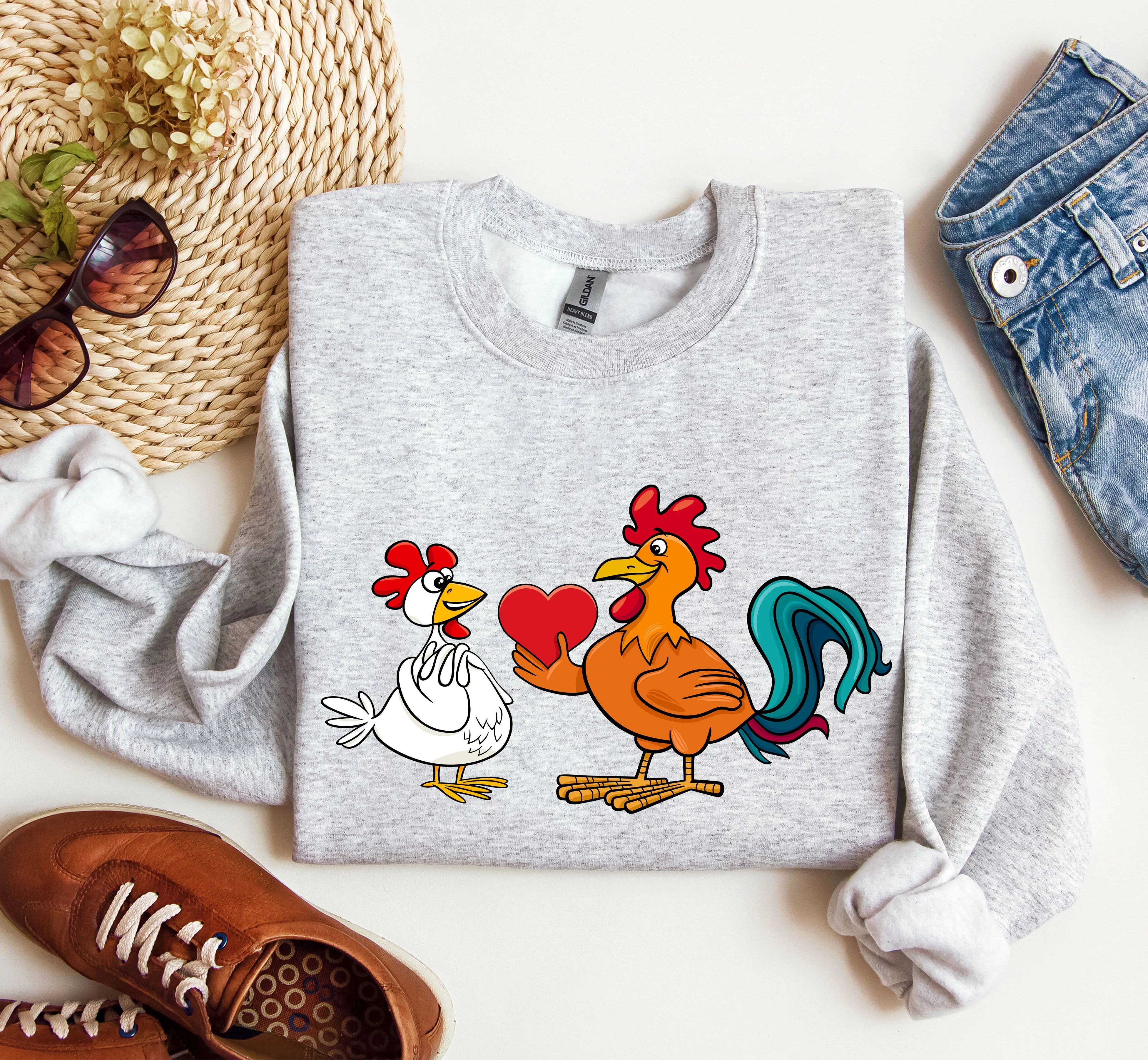 Retro Chicken Lovers Funny Sweatshirt, Vintage Valentine's Day Sweatshirt sold by Refinery Number One