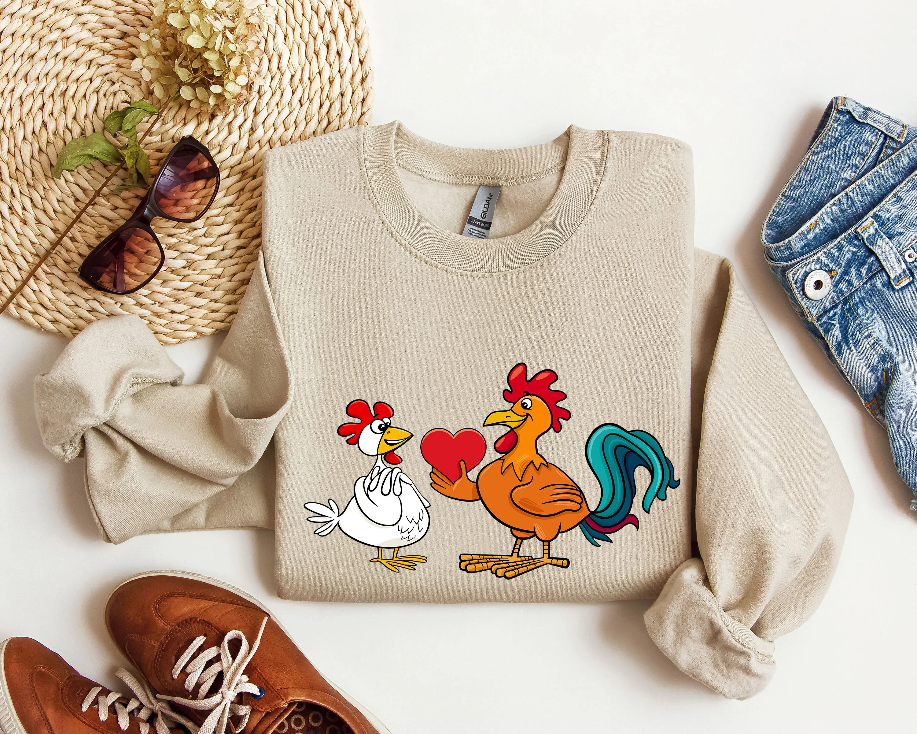 Retro Chicken Lovers Funny Sweatshirt, Vintage Valentine's Day Sweatshirt sold by Refinery Number One product image thumbnail 5