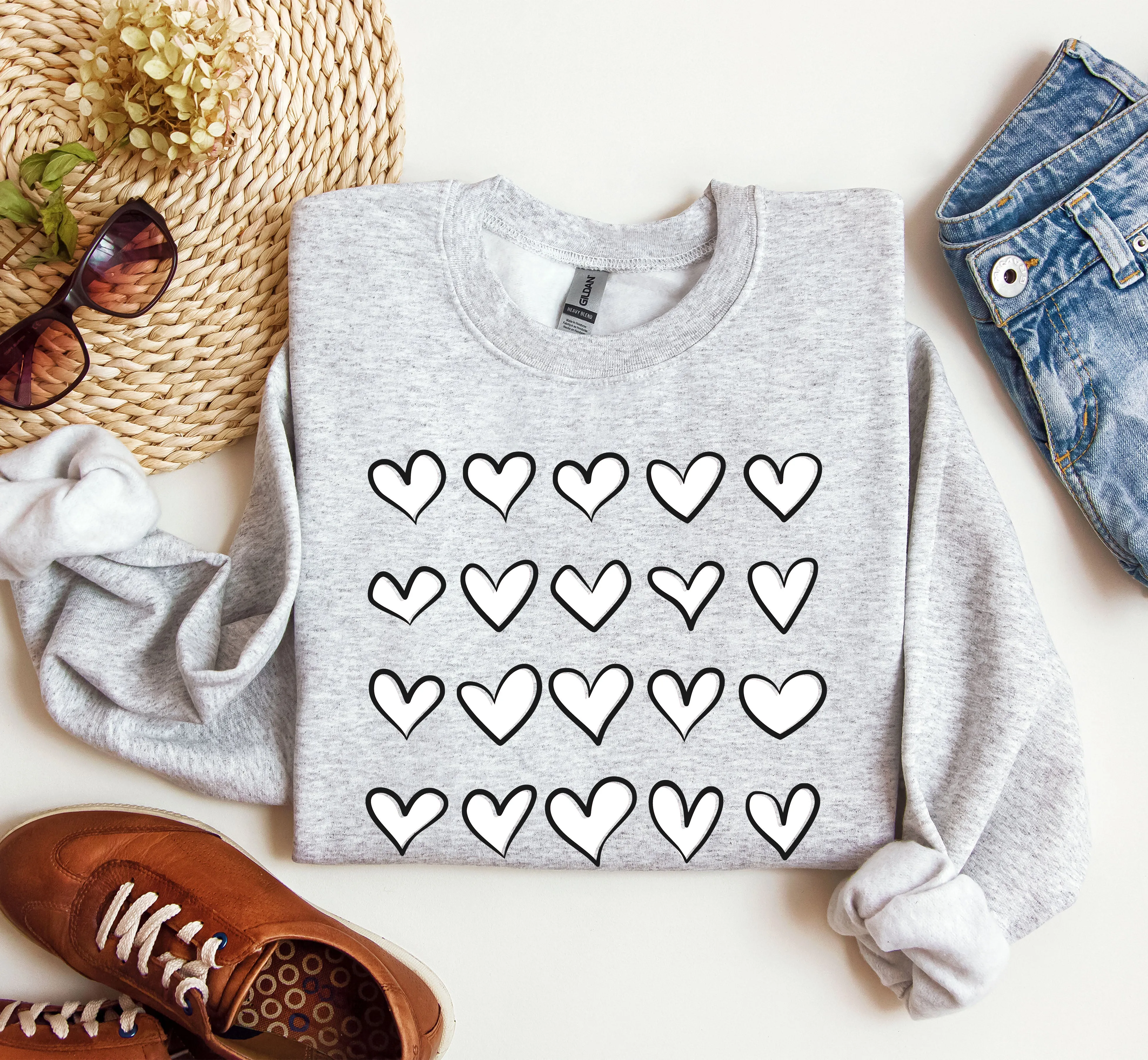 Mini Hearts Valentine's Sweatshirt, Retro Valentine's Day Sweatshirt sold by Refinery Number One product image thumbnail 5