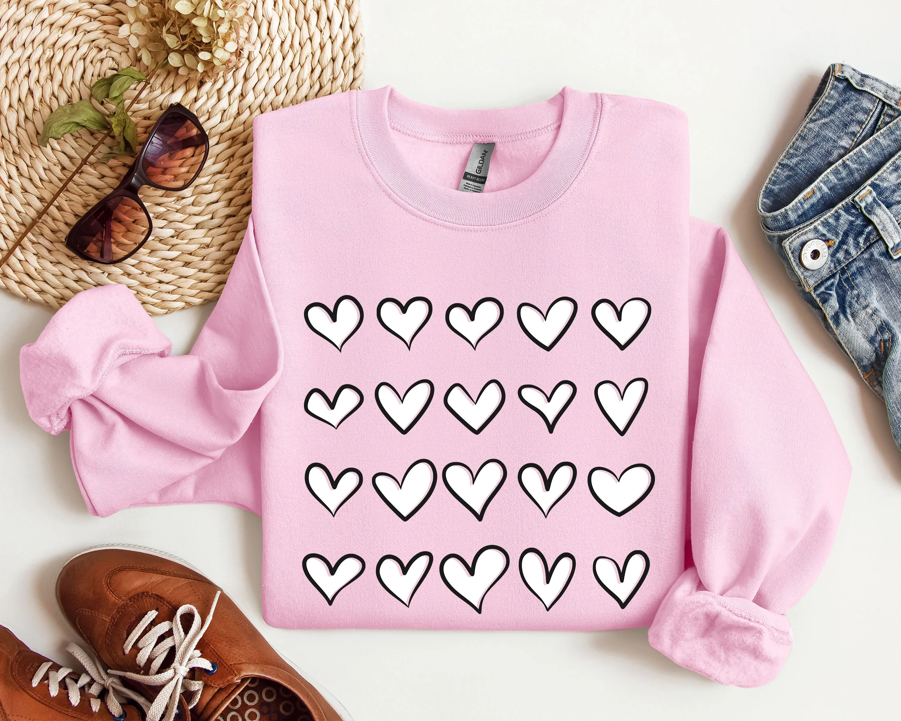 Mini Hearts Valentine's Sweatshirt, Retro Valentine's Day Sweatshirt sold by Refinery Number One product image thumbnail 4