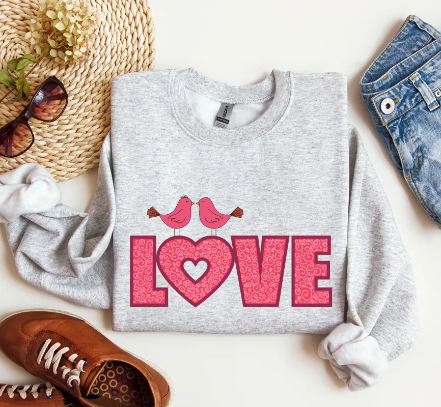 Retro Pink Love Birds Sweatshirt, Vintage Valentine's Day Sweatshirt sold by Refinery Number One