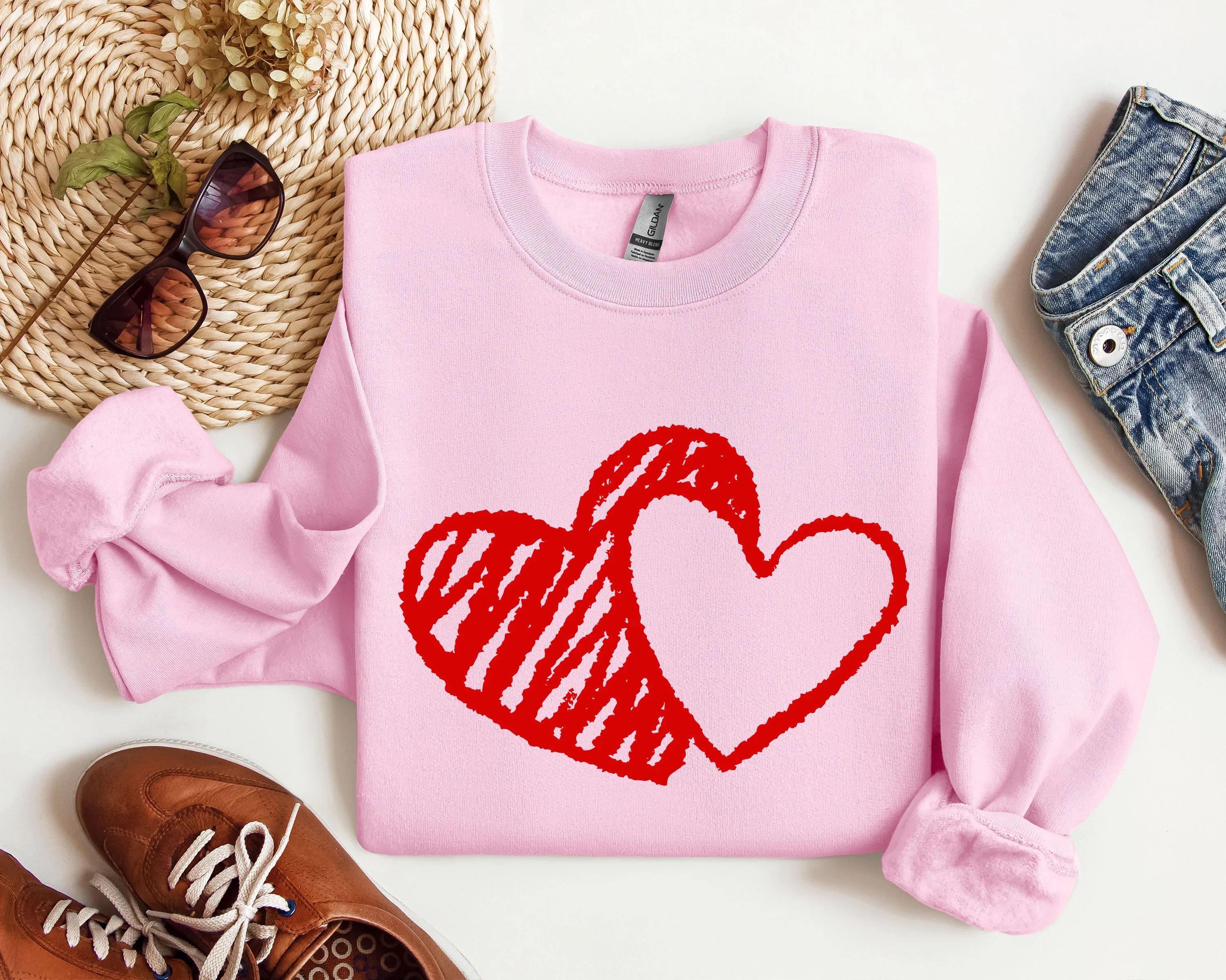 Retro Hand Drawn Hearts Sweatshirt, Vintage Valentine's Day Sweatshirt sold by Refinery Number One product image thumbnail 3