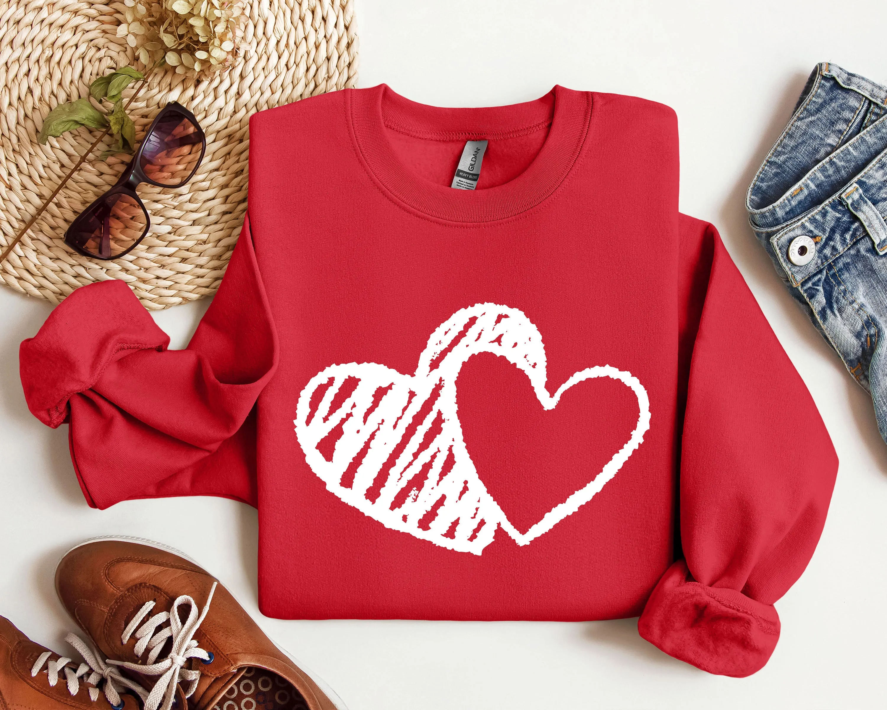 Retro Hand Drawn Hearts Sweatshirt, Vintage Valentine's Day Sweatshirt sold by Refinery Number One