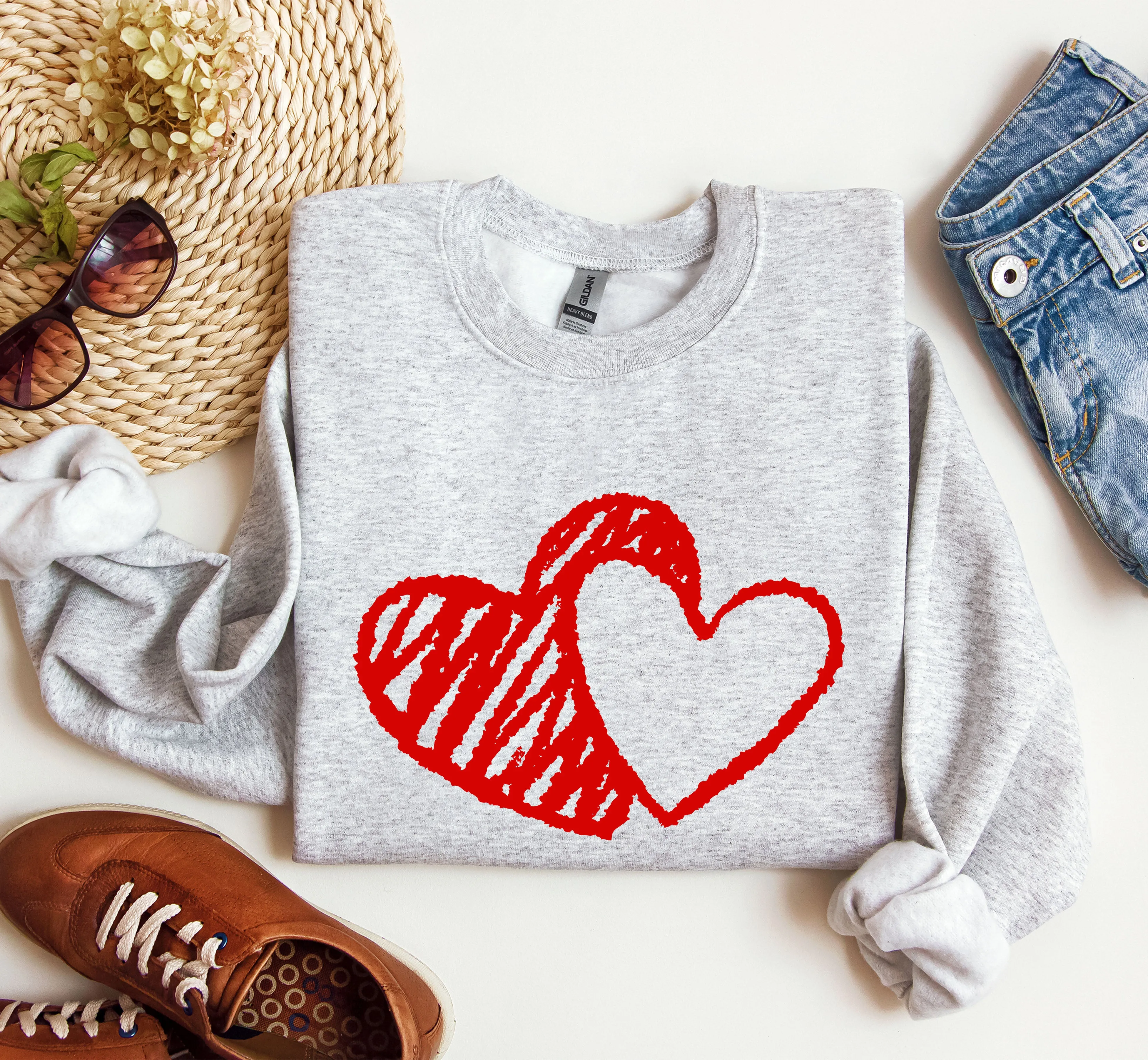 Retro Hand Drawn Hearts Sweatshirt, Vintage Valentine's Day Sweatshirt sold by Refinery Number One product image thumbnail 2