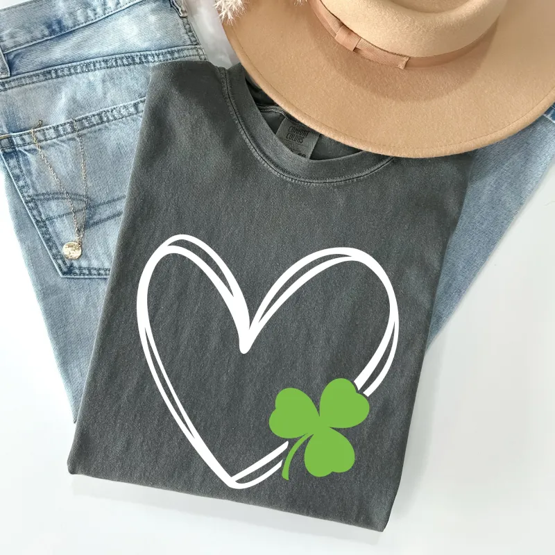 Double Heart With Shamrock, St Patrick's Day Comfort Colors Tshirt sold by Refinery Number One