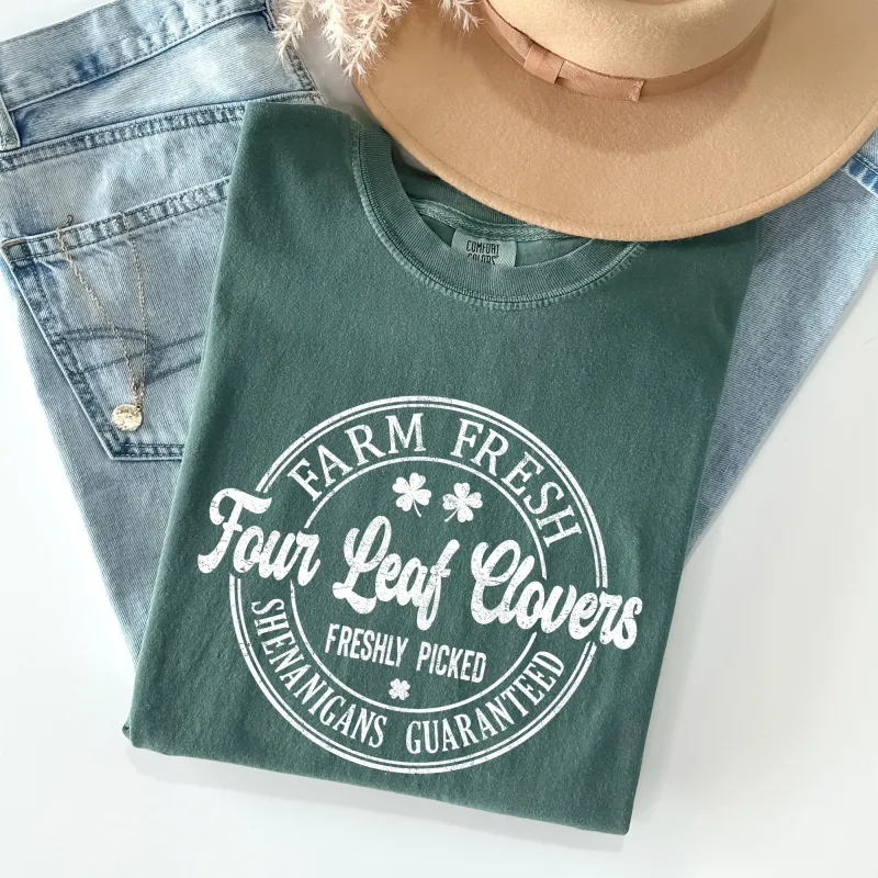 Four Leaf Clovers Farm, Farm Fresh, St Patrick's Day Comfort Colors Tshirt sold by Refinery Number One
