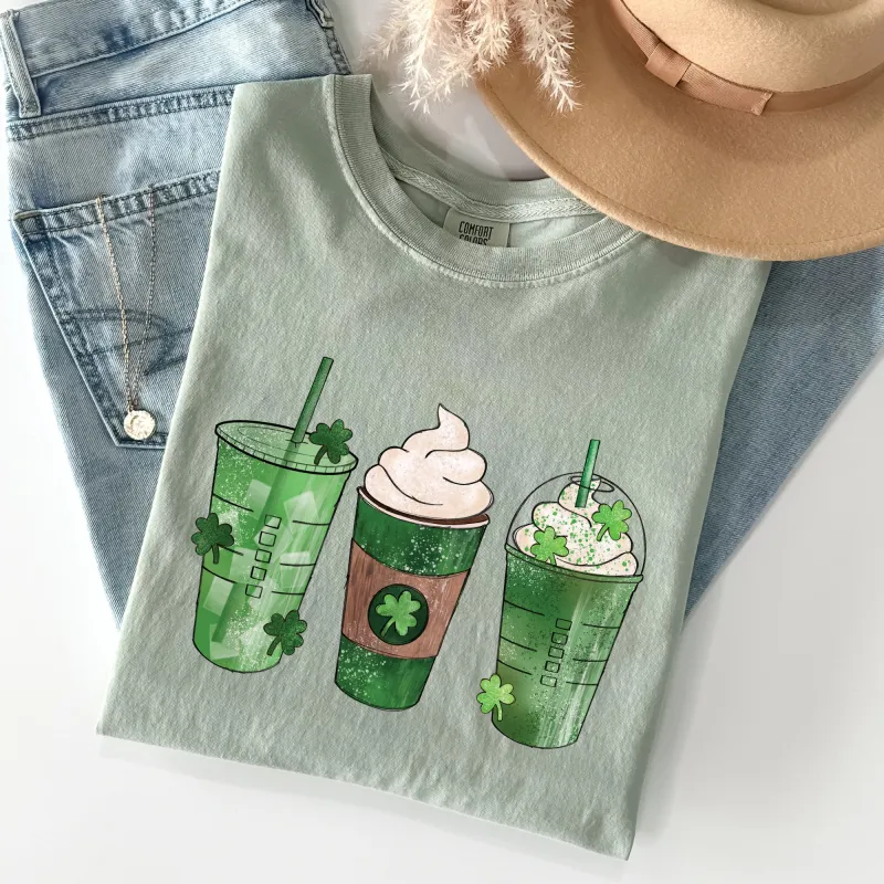 Iced Coffees, Drinks, Shamrocks, St Patrick's Day Comfort Colors Tshirt sold by Refinery Number One