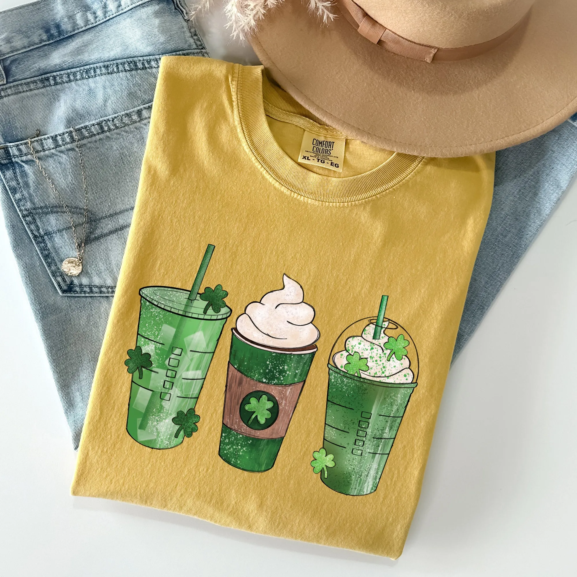 Iced Coffees, Drinks, Shamrocks, St Patrick's Day Comfort Colors Tshirt sold by Refinery Number One product image thumbnail 2
