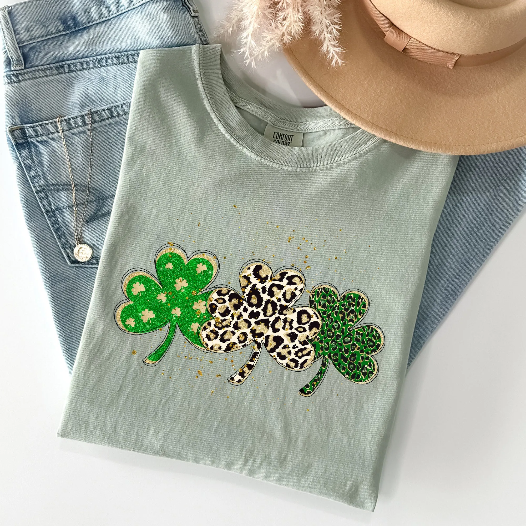 Leopard Print Shamrocks, St Patrick's Day Comfort Colors Tshirt sold by Refinery Number One product image thumbnail 2
