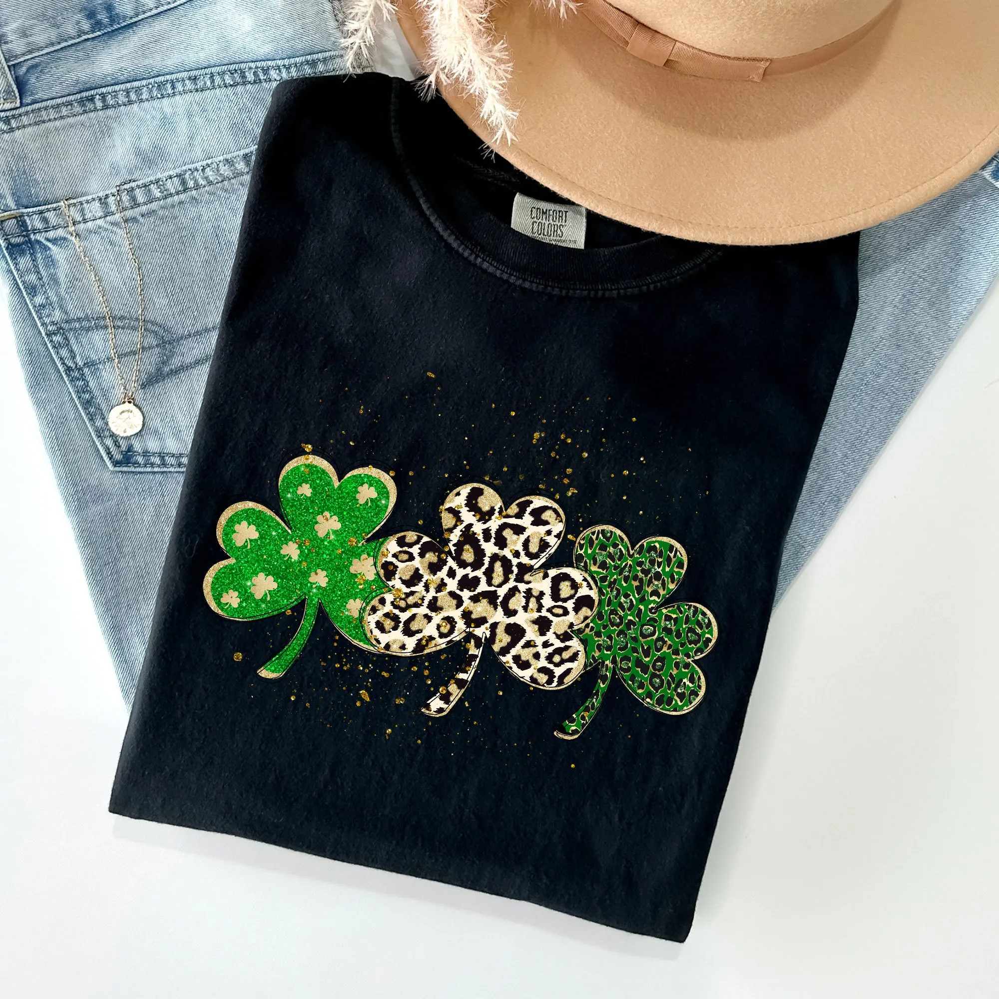 Leopard Print Shamrocks, St Patrick's Day Comfort Colors Tshirt sold by Refinery Number One product image thumbnail 3
